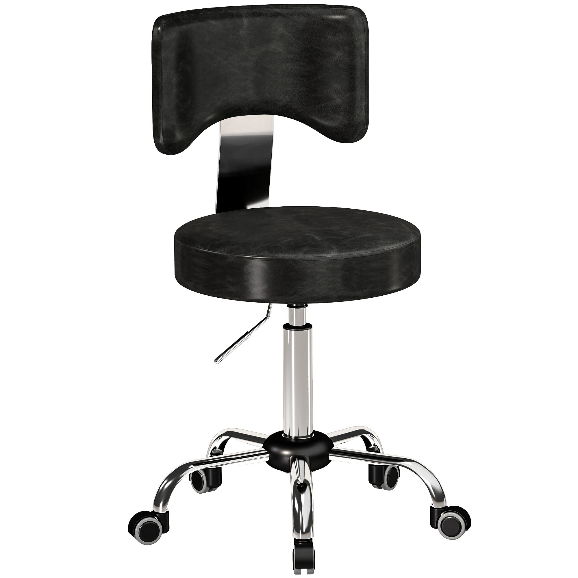HOMCOM Rollhocker, höhenverstellbarer Salonstuhl aus PU-Leder mit Polstersitz und Rückenlehne, Drehbarer Beautyhocker auf Rollen, Schwarz   Aosom