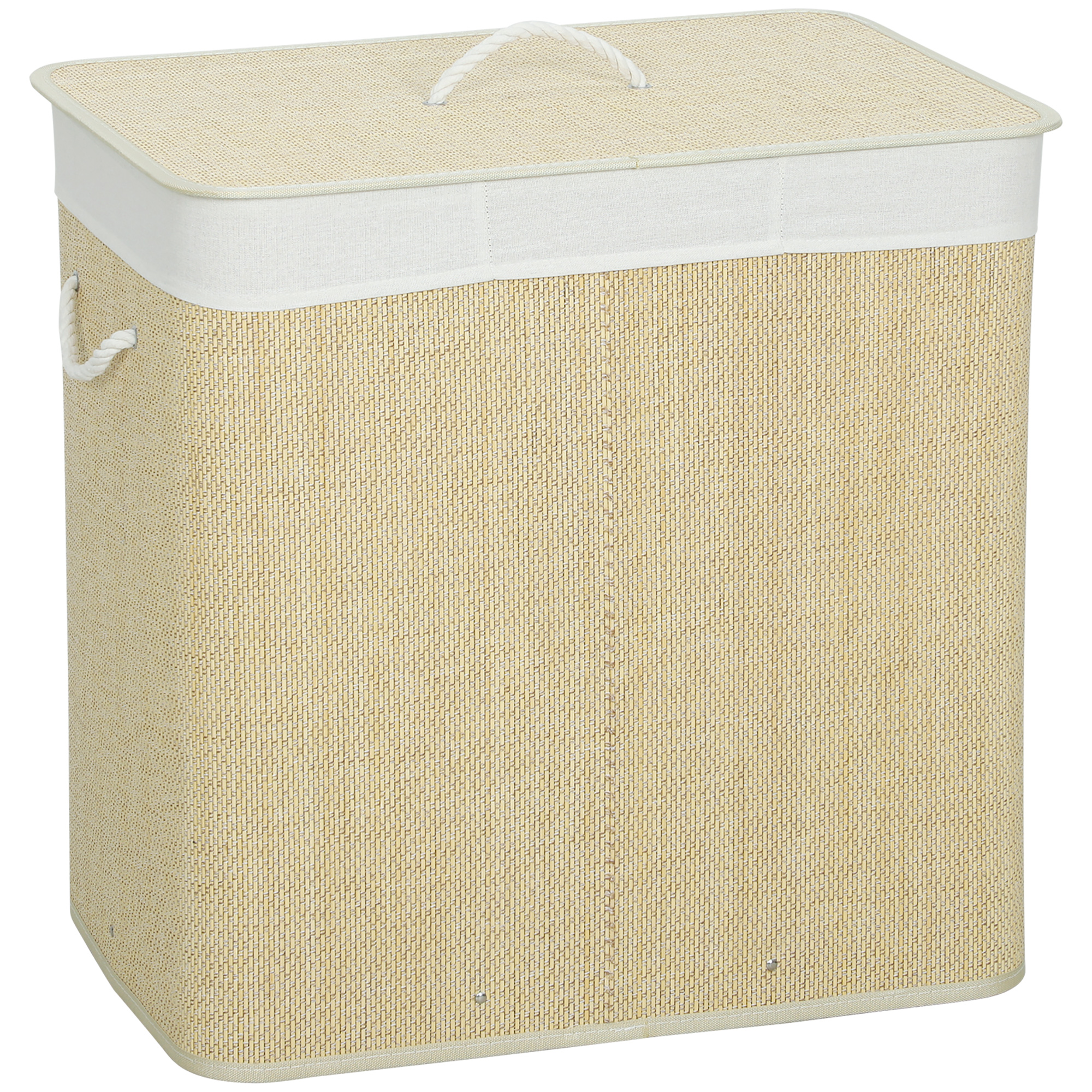 HOMCOM Bambus Wäschekorb mit Deckel 100 L Wäschesammler mit Seilgriffen, herausnehmbarer Wäschesack, Laundry Baskets Wäschesortierer für Waschküche Schlafzimmer Badezimmer Braun Aosom