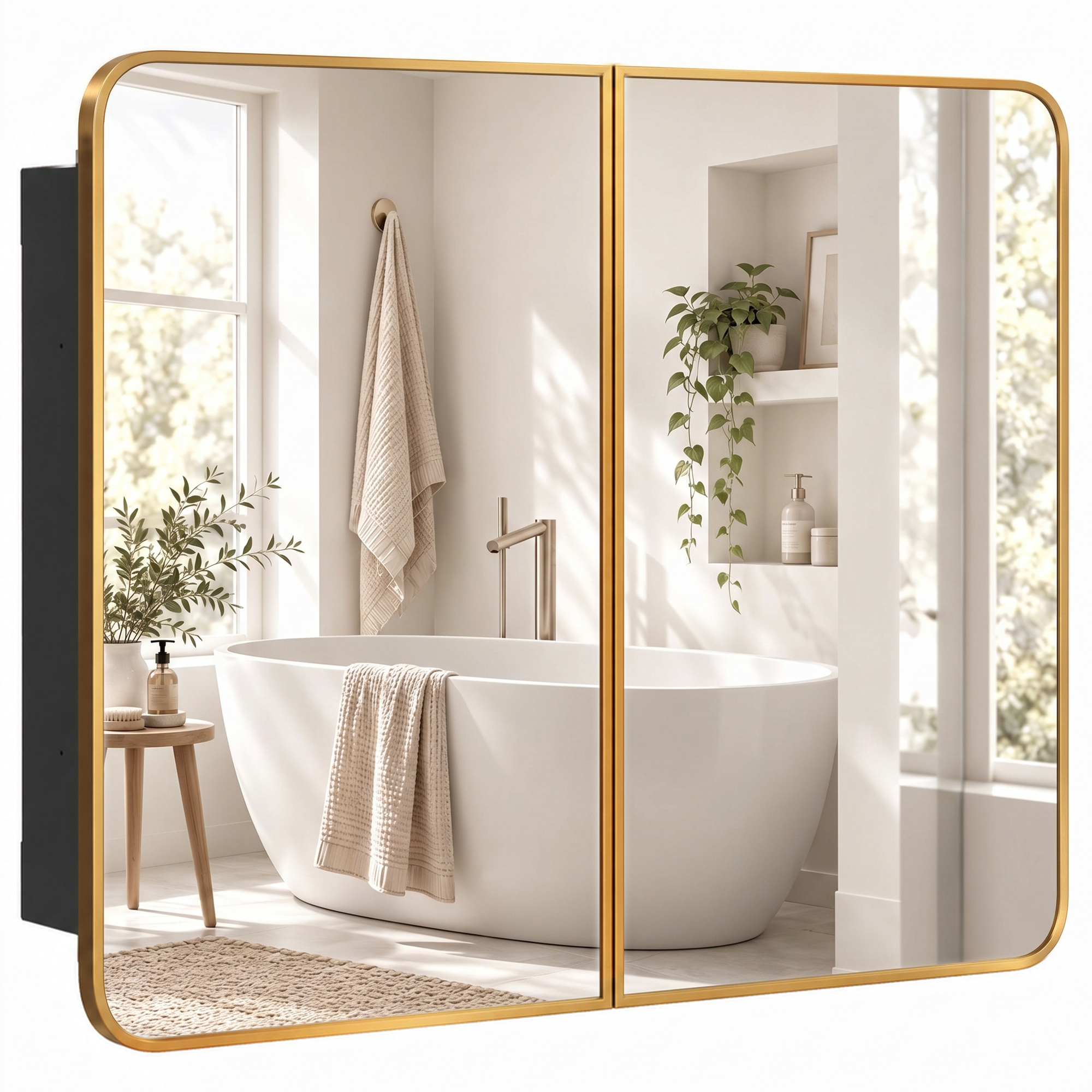 HOMCOM 76.2 x 11.6 x 61 cm Bathroom Mirror Cabinet, Wall Cabinet with Adjustable Shelves, Wall-Mounted or Recessed, Gold Tone HOMCOM 76.2 x 11.6 x 61 cm Bathroom Mirror Cabinet, Wall Cabinet with Adjustable Shelves, Wall-Mounted or Recessed, Gold Tone