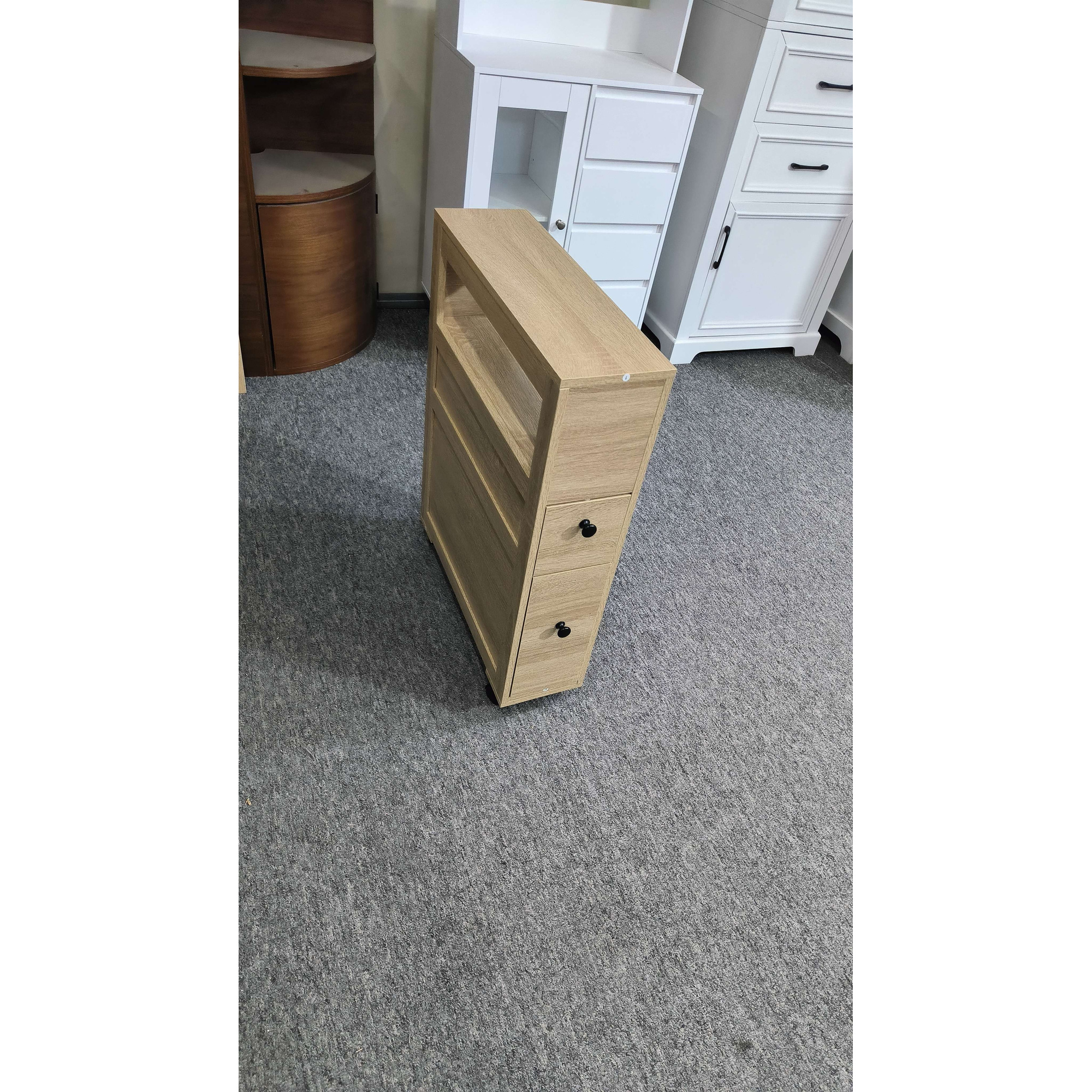 HOMCOM Corp de depozitare pentru baie pe roți dulap WC toaletă poliță deschisă 2 sertare 16 x 52 x 71,5 cm stejar | Aosom Romania