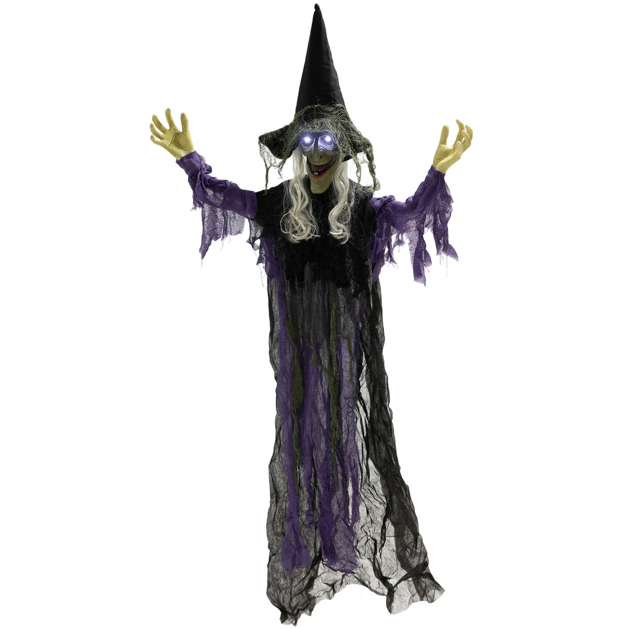 Outsunny 183cm Halloween Dekoration Hängende Halloween Hexe mit LED-Lichter, Soundfunktion, Haustür Deko mit verstellbare Arme, Mund, Garten Dekofigur in Lebensgröße für Party Aosom