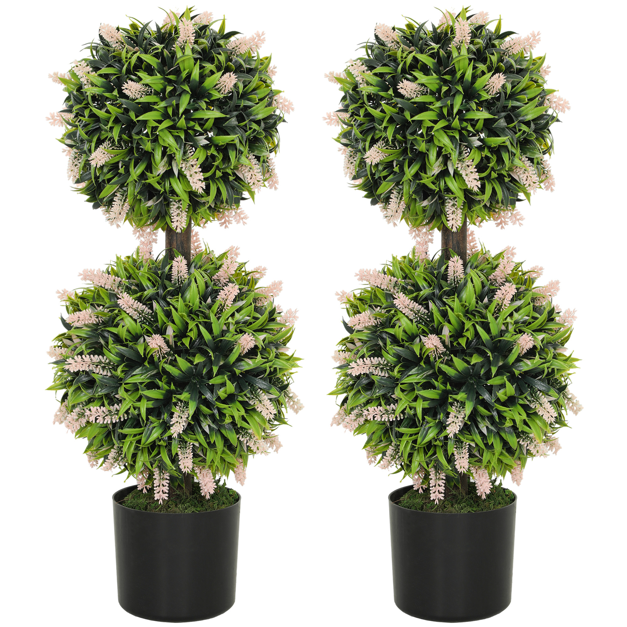 HOMCOM Set of 2 Artificial Plants, Lavender Flowers Ball Trees with Pot, for Home Indoor Outdoor Decor, 70cm HOMCOM Set of 2 Artificial Plants, Lavender Flowers Ball Trees with Pot, for Home Indoor Outdoor Decor, 70cm