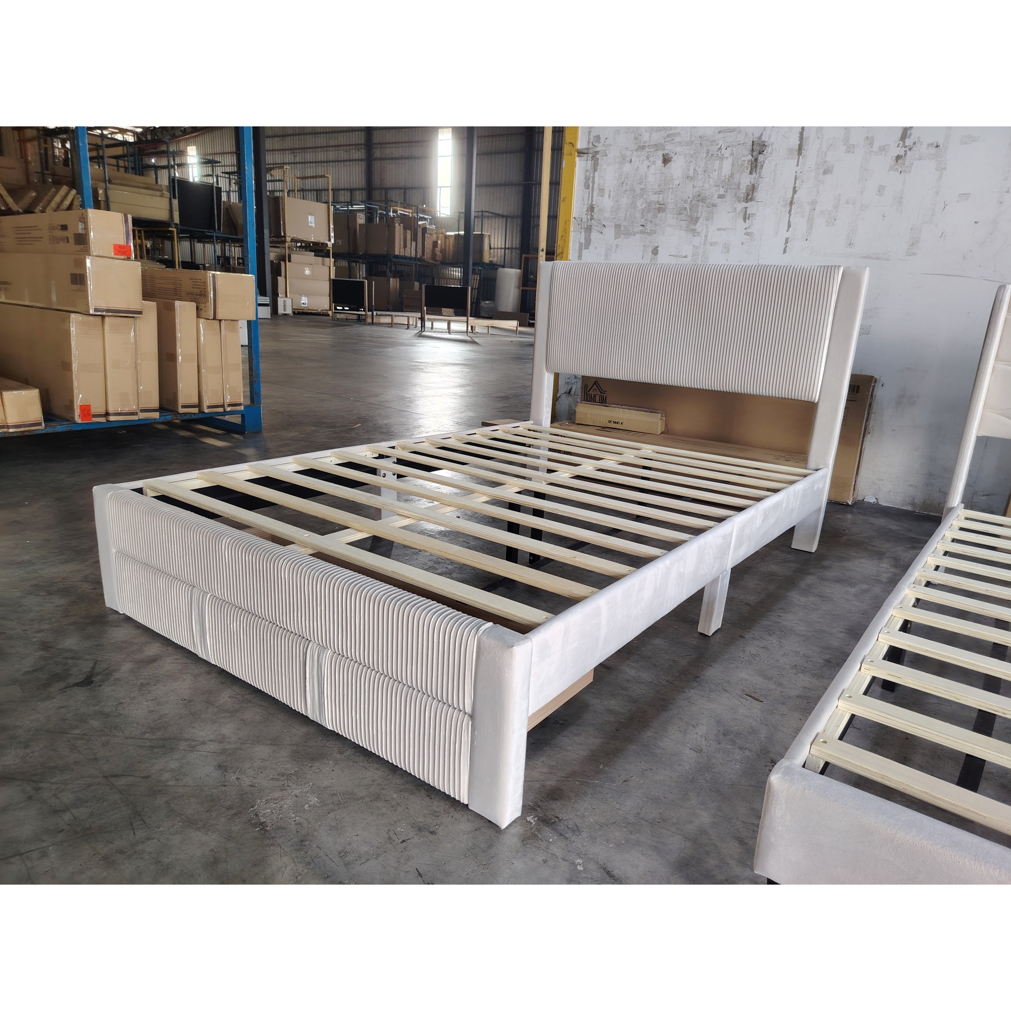 HOMCOM Polsterbett 140x200 cm mit gepolstertem Kopfteil und Stauraumschublade, Bettrahmen mit Holzlatten, Griffe, modernes Design, einfache Montage, Beige Aosom