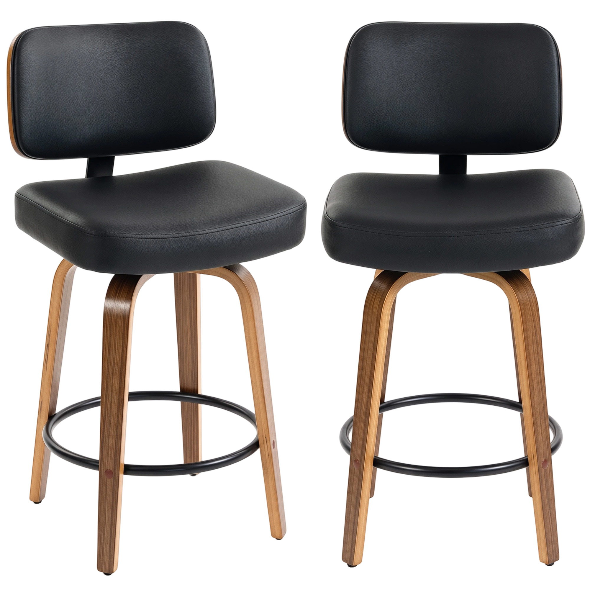 HOMCOM Bar Stools 360? Swivel Breakfast Bar Stools Padded PU Seat Footrest Set of 2 Black