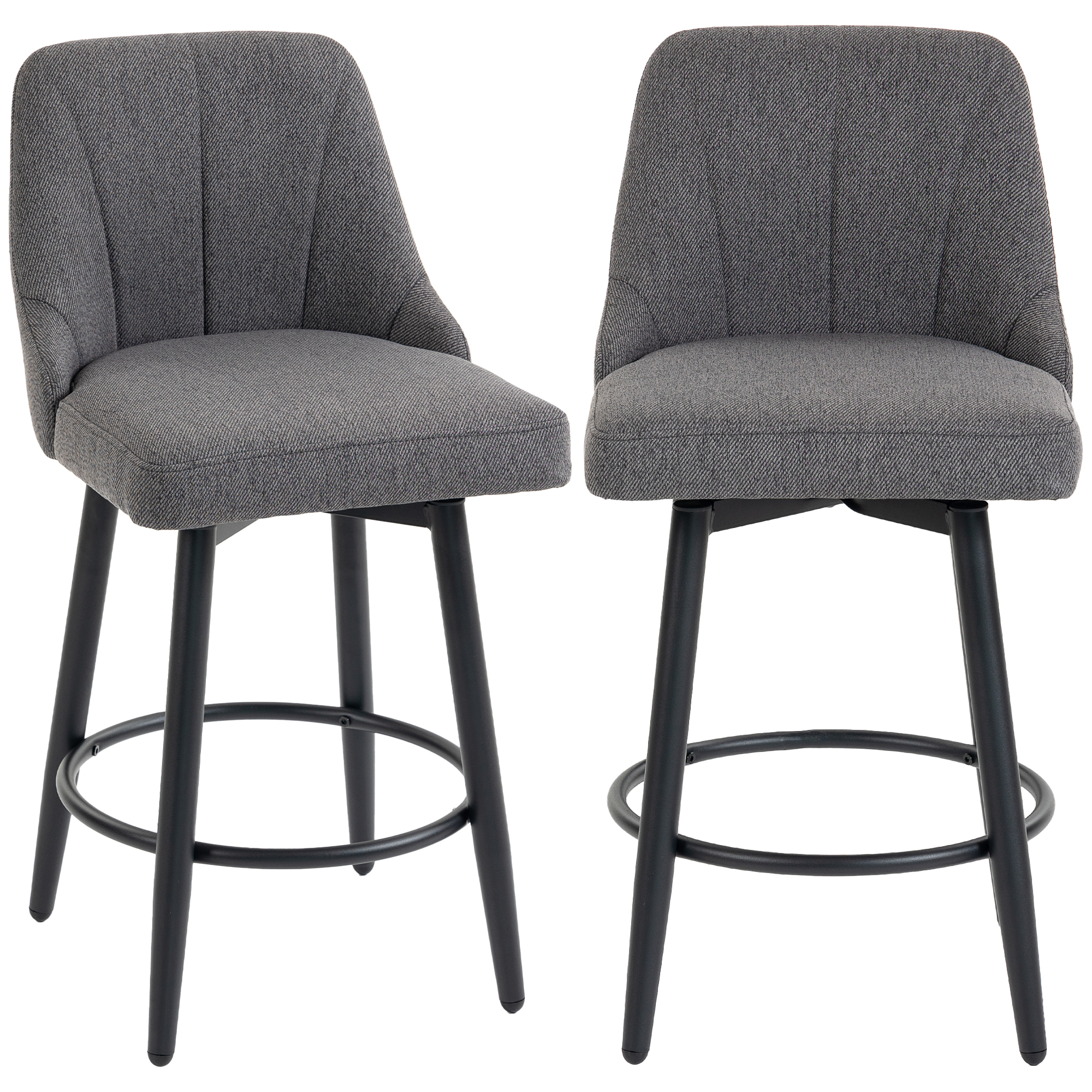Homcom Set De 2 Taburete De Bar Pivotante, Scaune De Bar Din Tesatura Cu Aspect De In, Spatar Capitonat, Suport Pentru Picioare, Gri | Aosom Romania