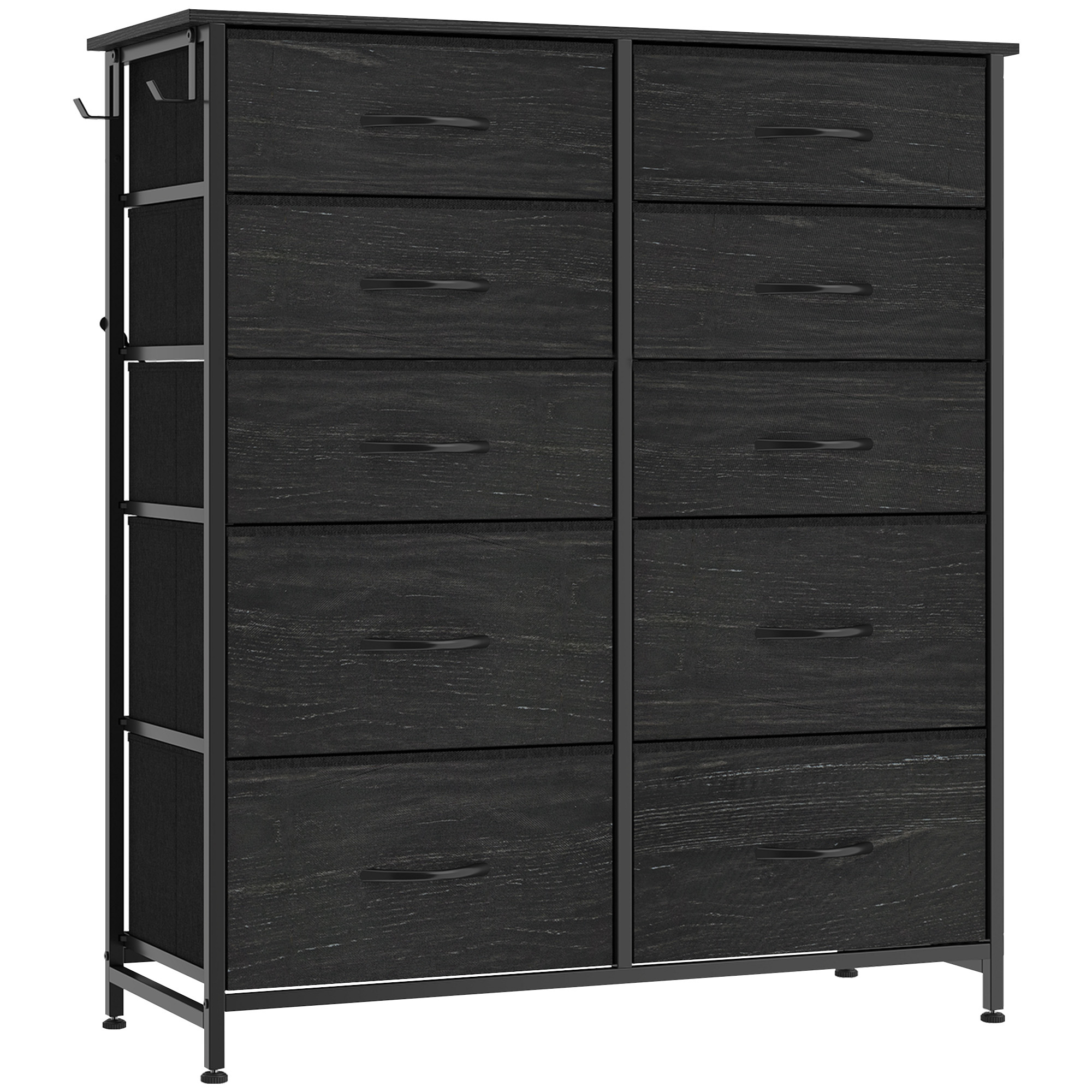 HOMCOM Chest of Drawers, Dresser with 10 Fabric Drawers, Tall Storage Unit with 4 Pockets and 2 Hooks Steel Frame, Black HOMCOM Chest of Drawers, Dresser with 10 Fabric Drawers, Tall Storage Unit with 4 Pockets and 2 Hooks Steel Frame, Black