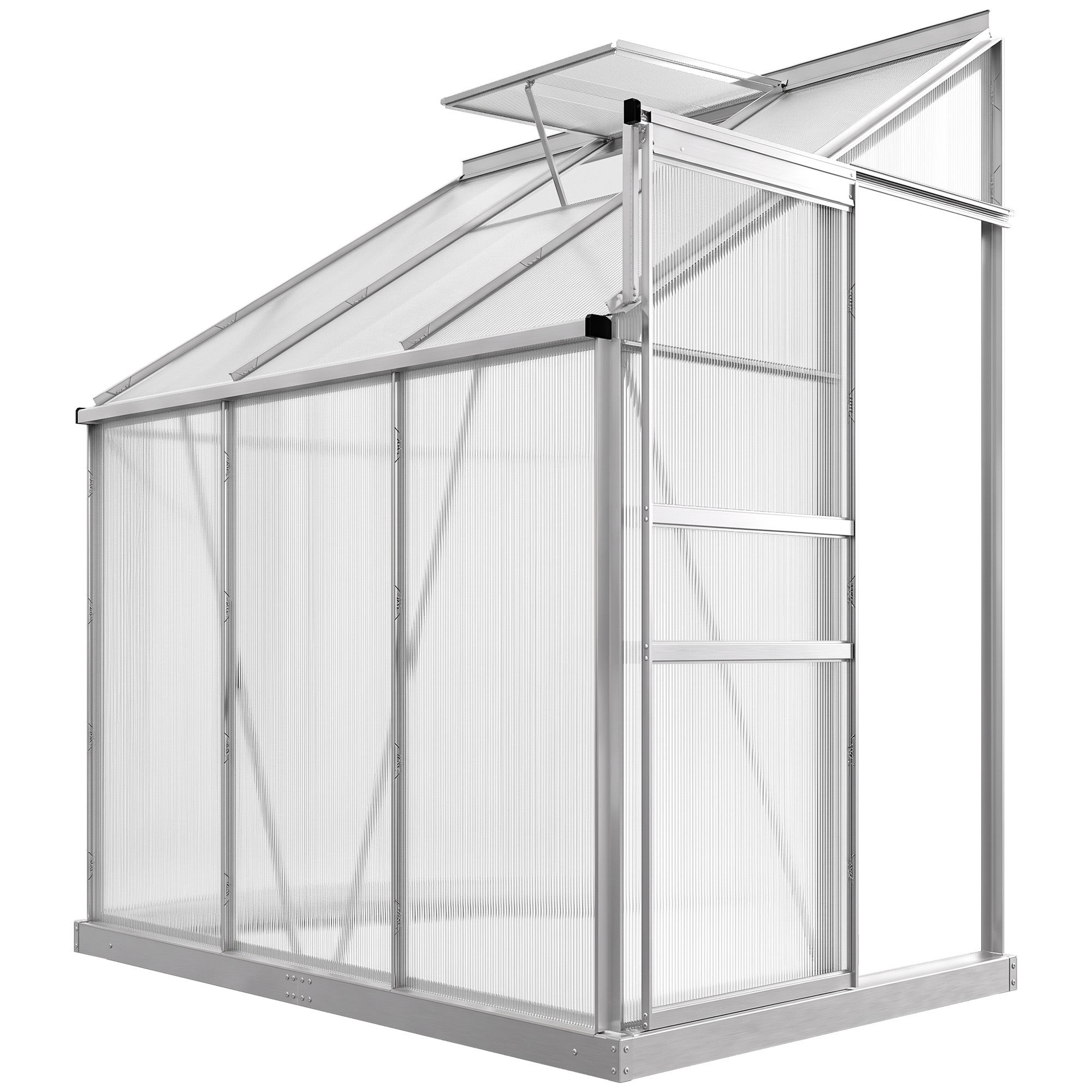 Outsunny 6 x 4ft Lean to Wall Polycarbonate Greenhouse Aluminium Walk-in Garden Greenhouse with Adjustable Roof Vent, Rain Gutter and Sliding Door, Clear Outsunny 6 x 4ft Lean to Wall Polycarbonate Greenhouse Aluminium Walk-in Garden Greenhouse with Adjustable Roof Vent, Rain Gutter and Sliding Door, Clear