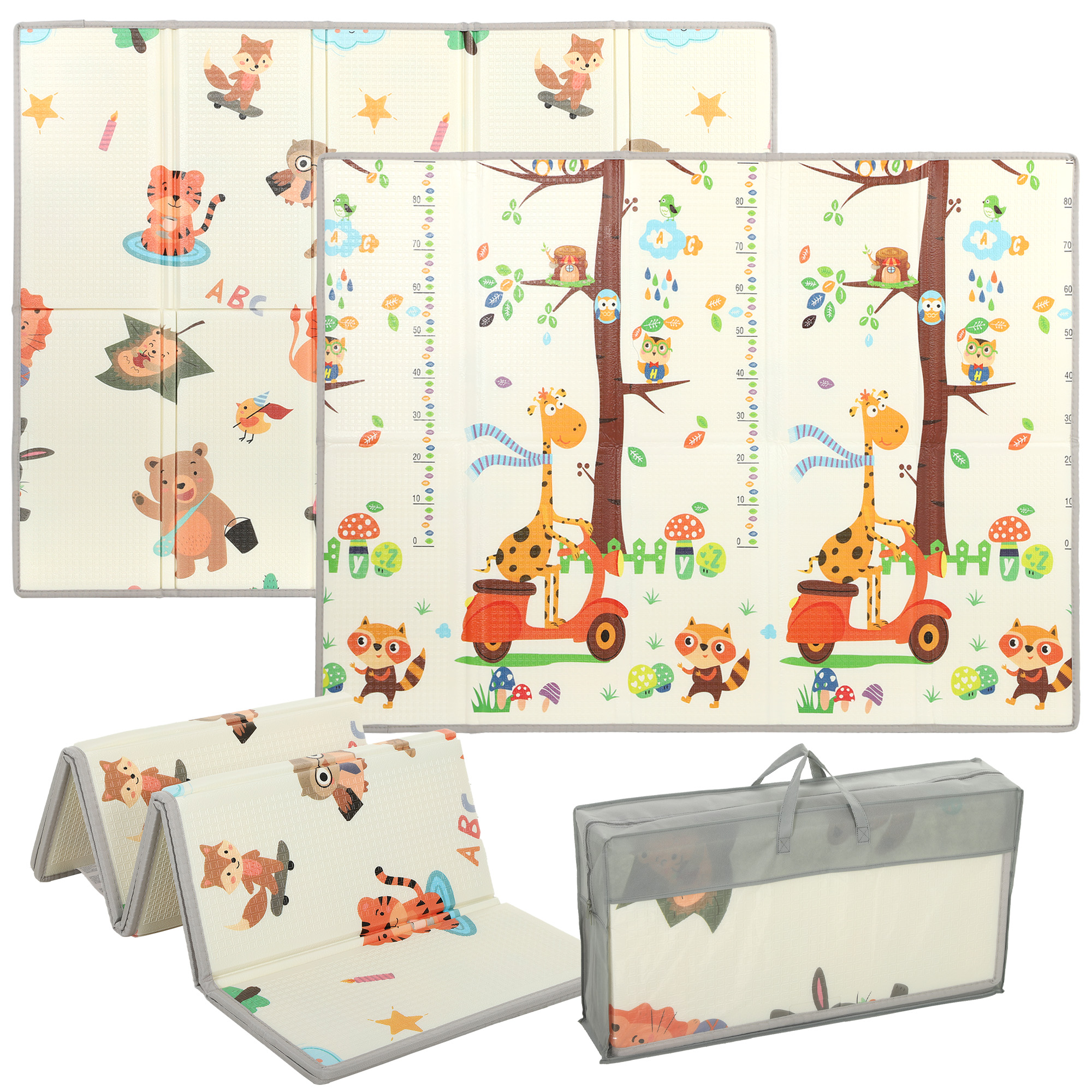 AIYAPLAY Covoraș de joacă pentru copii 200x150x1,5 cm, tematică pădure, pliabil, reversibil, din XPE, 0-3 ani, multicolor | Aosom Romania