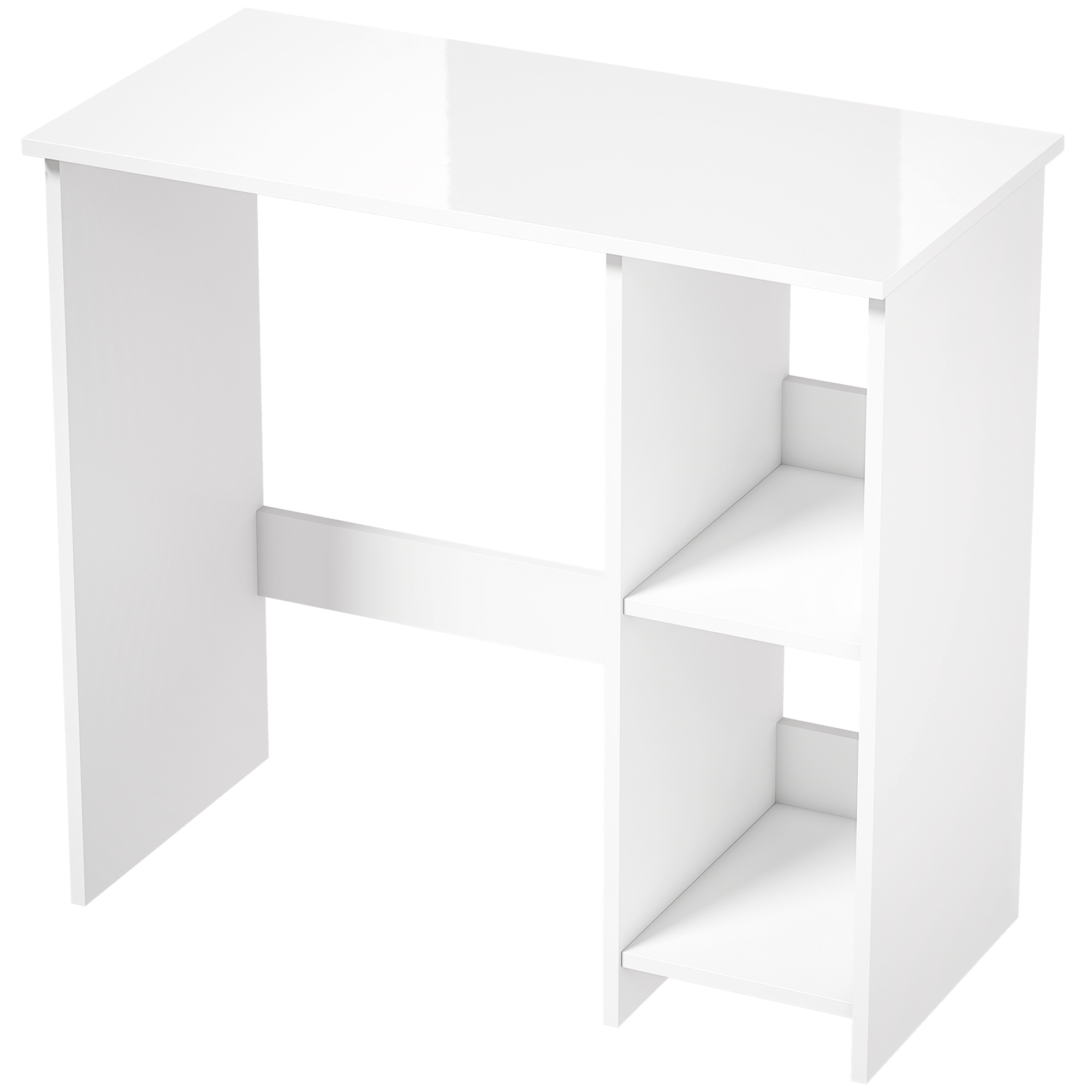 Bureau d'Ordinateur à Haute Brillance avec 2 Étagères Ouvertes, Style Moderne, Blanc