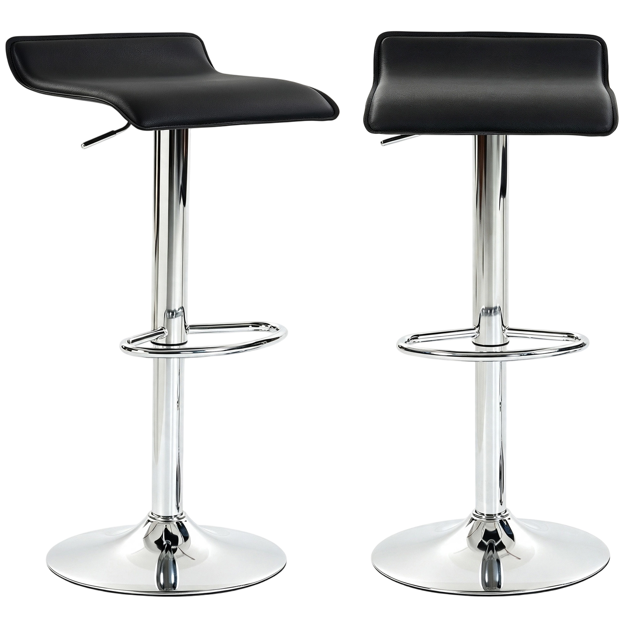 Lot de 2 Tabourets de Bar Pivotants Tabourets Hauts de Cuisine Hauteur Réglable 62-83 cm Dossier et Repose-pieds Noir