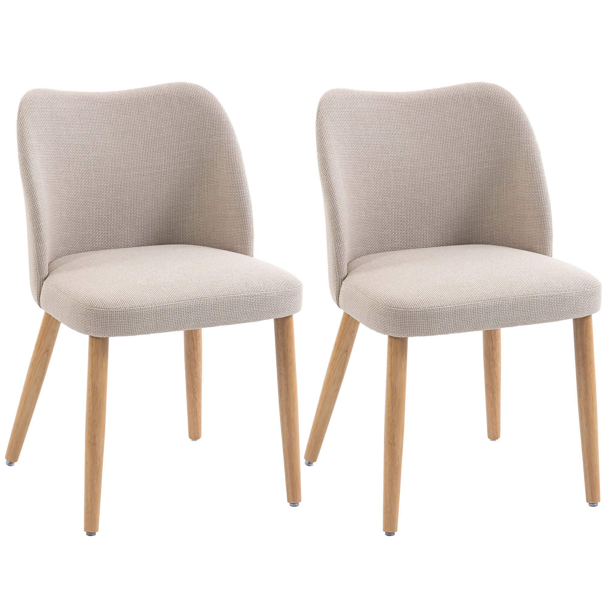 HOMCOM Esszimmerstühle 2er-Set, Gepolsterte Küchenstühle mit Leinenoptik, Essstuhl mit Holzbeinen, Polsterstuhl für Esstisch, Wohnzimmer, Cremeweiß   Aosom