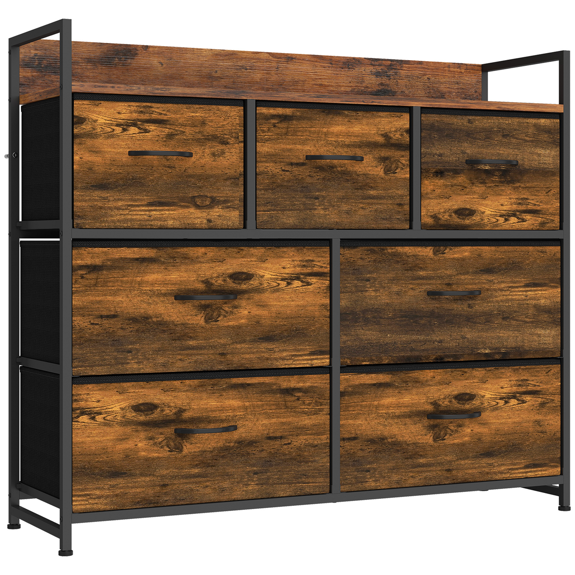 HOMCOM Kommode Sideboard mit 7 Stoffschubladen Schubladenschrank mit Stahlrahmen Aufbewahrungsschrank für Schlafzimmer, Wohnzimmer, 98x29x85 cm Aosom