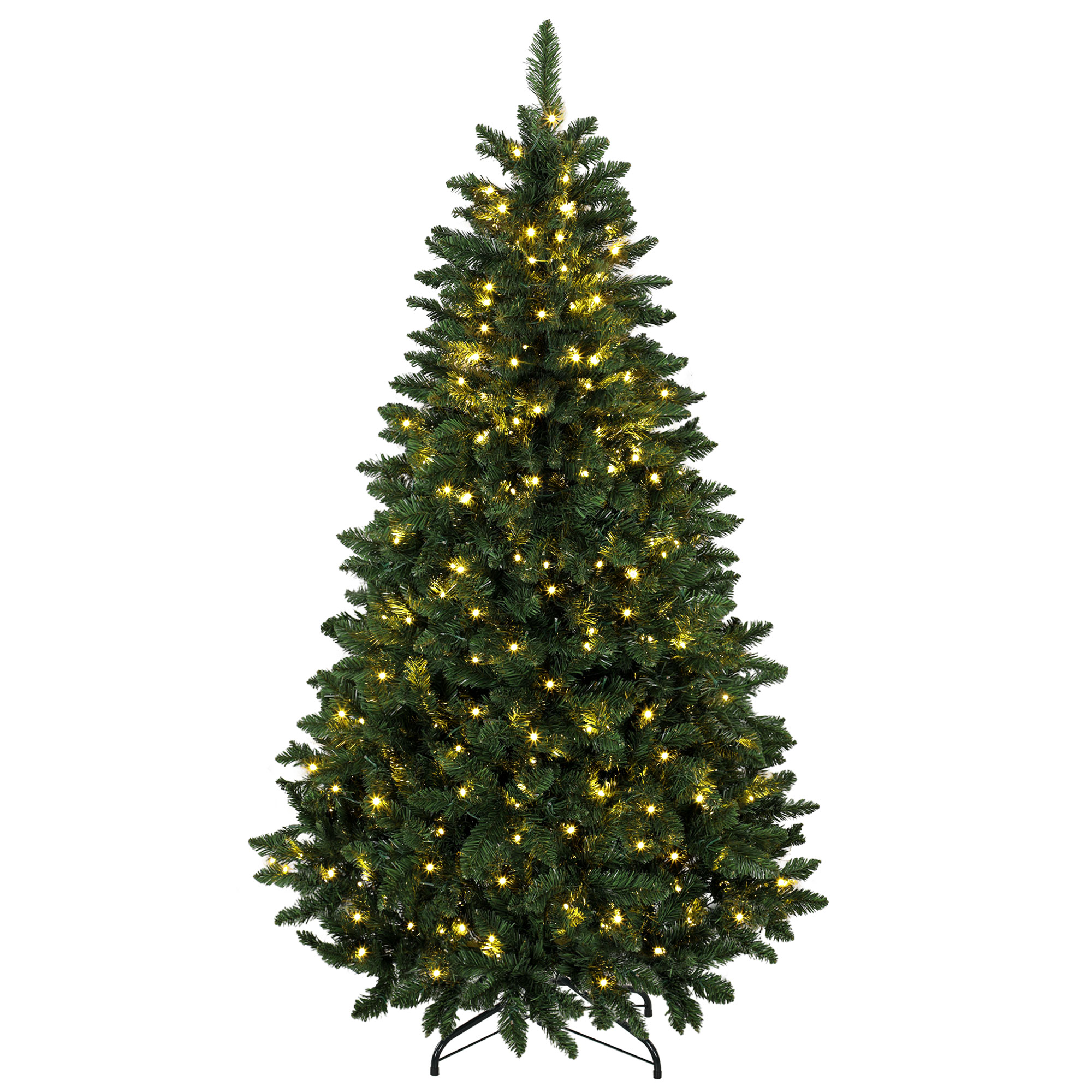 HOMCOM Brad de Crăciun 180 cm cu 250 LED-uri 11 Moduri Telecomandă 800 Vârfuri Bază din Oțel Pliabil Verde | Aosom Romania
