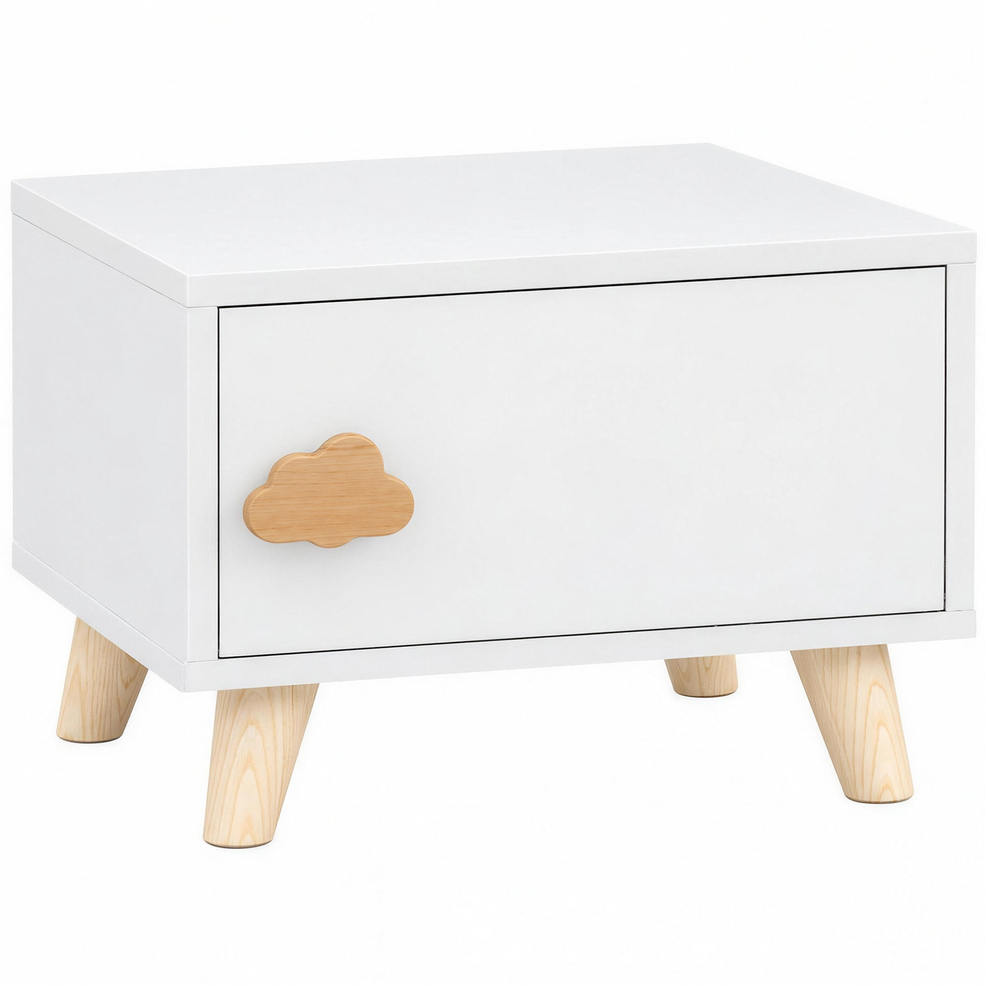 AIYAPLAY Table de Chevet Enfant avec Tiroir, Poignée en Forme de Nuage, pour Chambre d'Enfant, 34 x 31 x 25 cm, Blanc