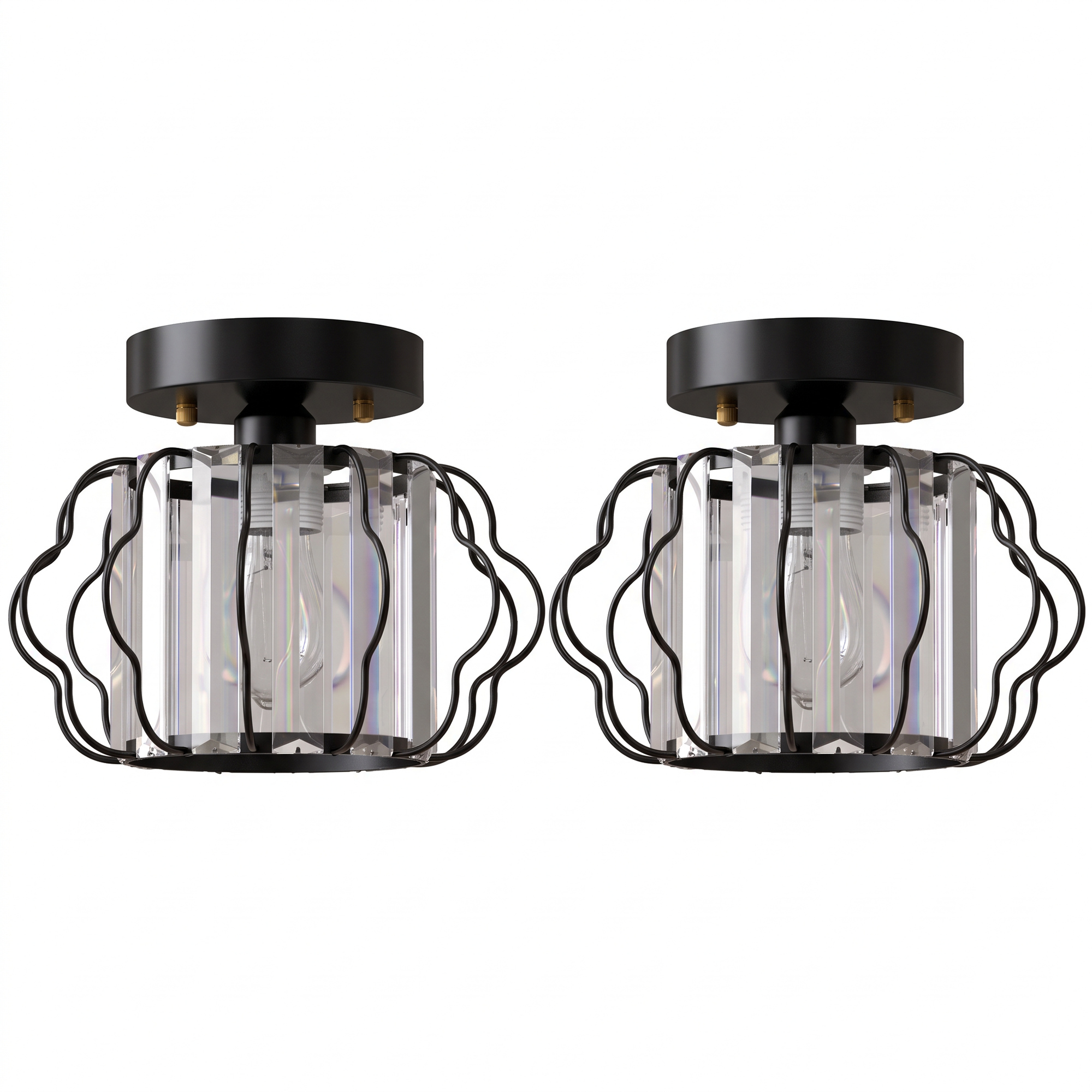 HOMCOM Crystal Ceiling Light Fixtures, Modern Semi-Flush Ceiling Lighting with Crystal Strips, 2 Pack, Black