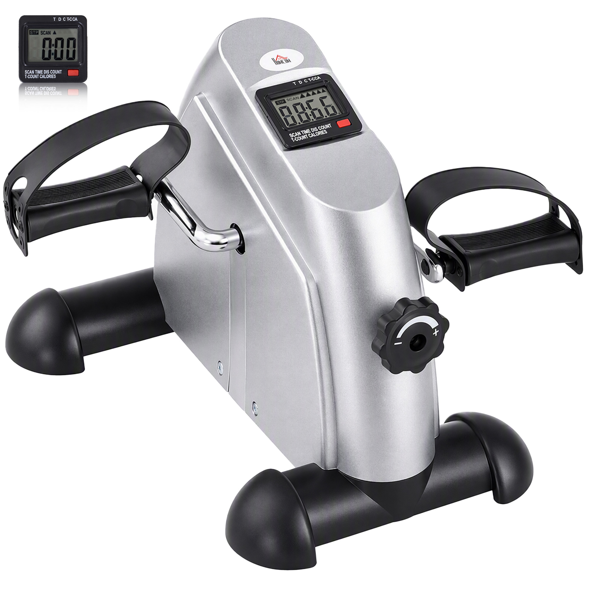 HOMCOM Mini Exercise Bike, Portable Pedal Exerciser, Under Desk Bike with LCD Display for Legs and Arms Training, Silver Tone