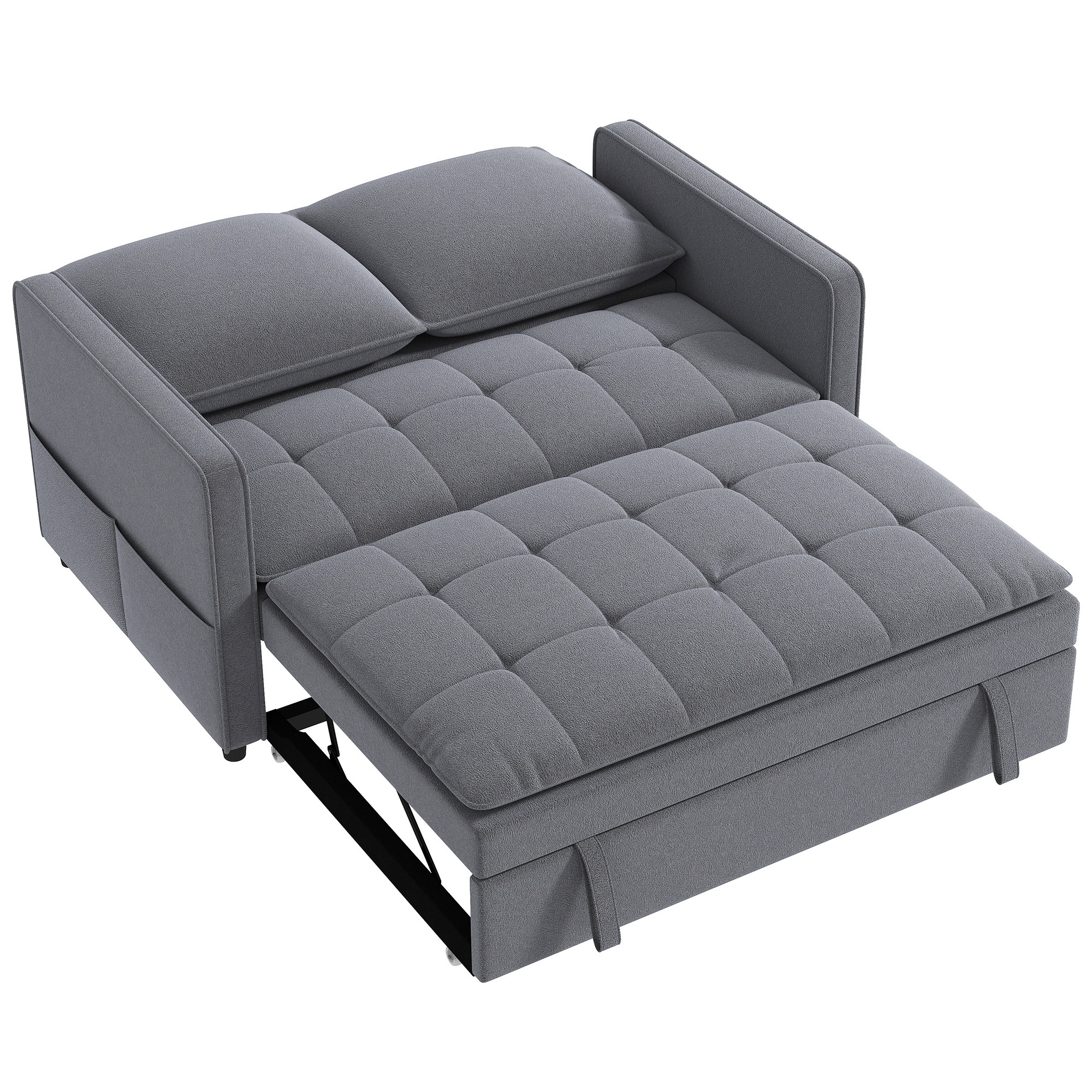 HOMCOM Canapé Convertible 2 Places, Canapé-Lit Clic-Clac 130 cm, Dossier Réglable, Poches Latérales, Gris Foncé