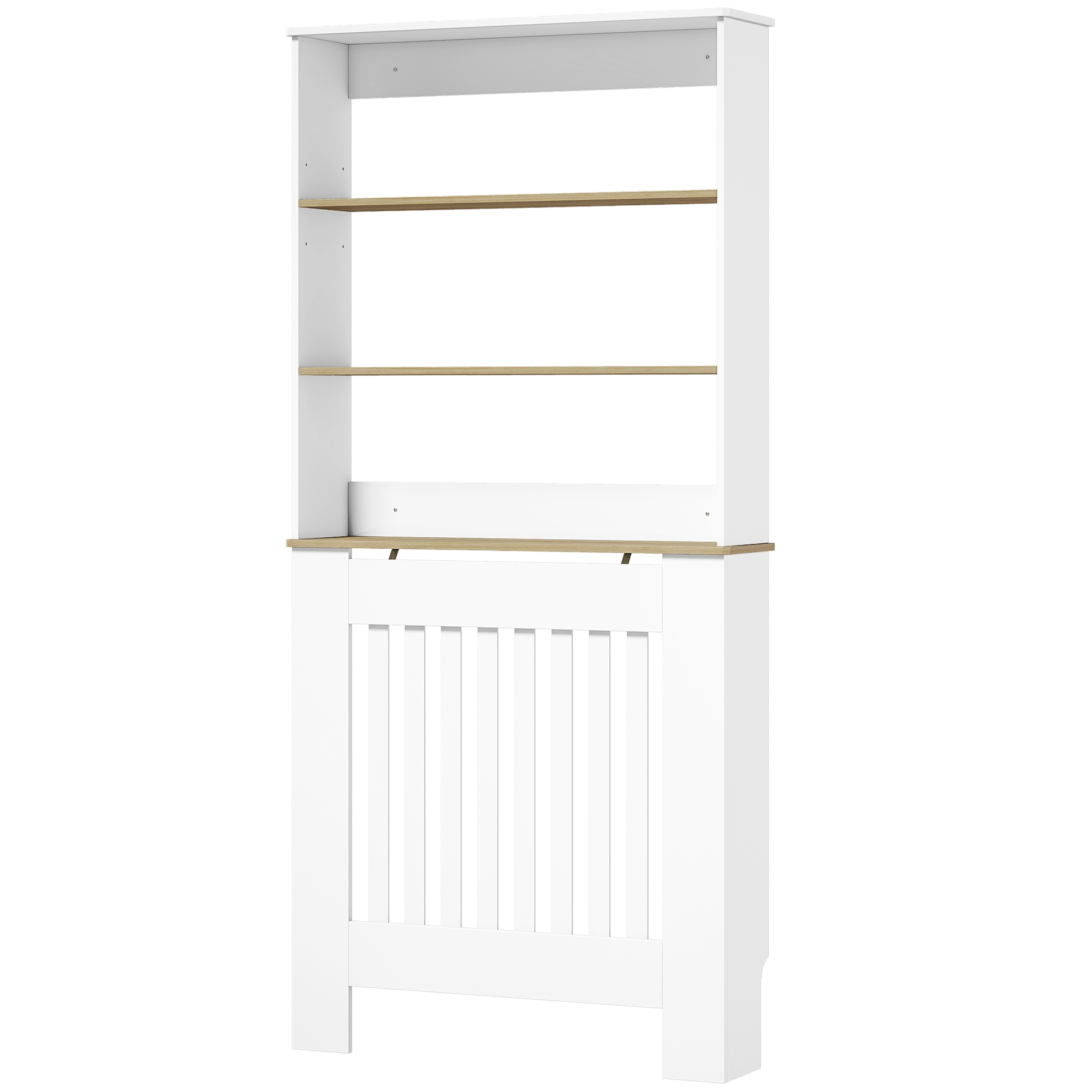 HOMCOM Mască pentru calorifer cu lamele și 3 polițe, acoperire modernă din MDF pentru living, 78x19x165 cm, alb | Aosom Romania
