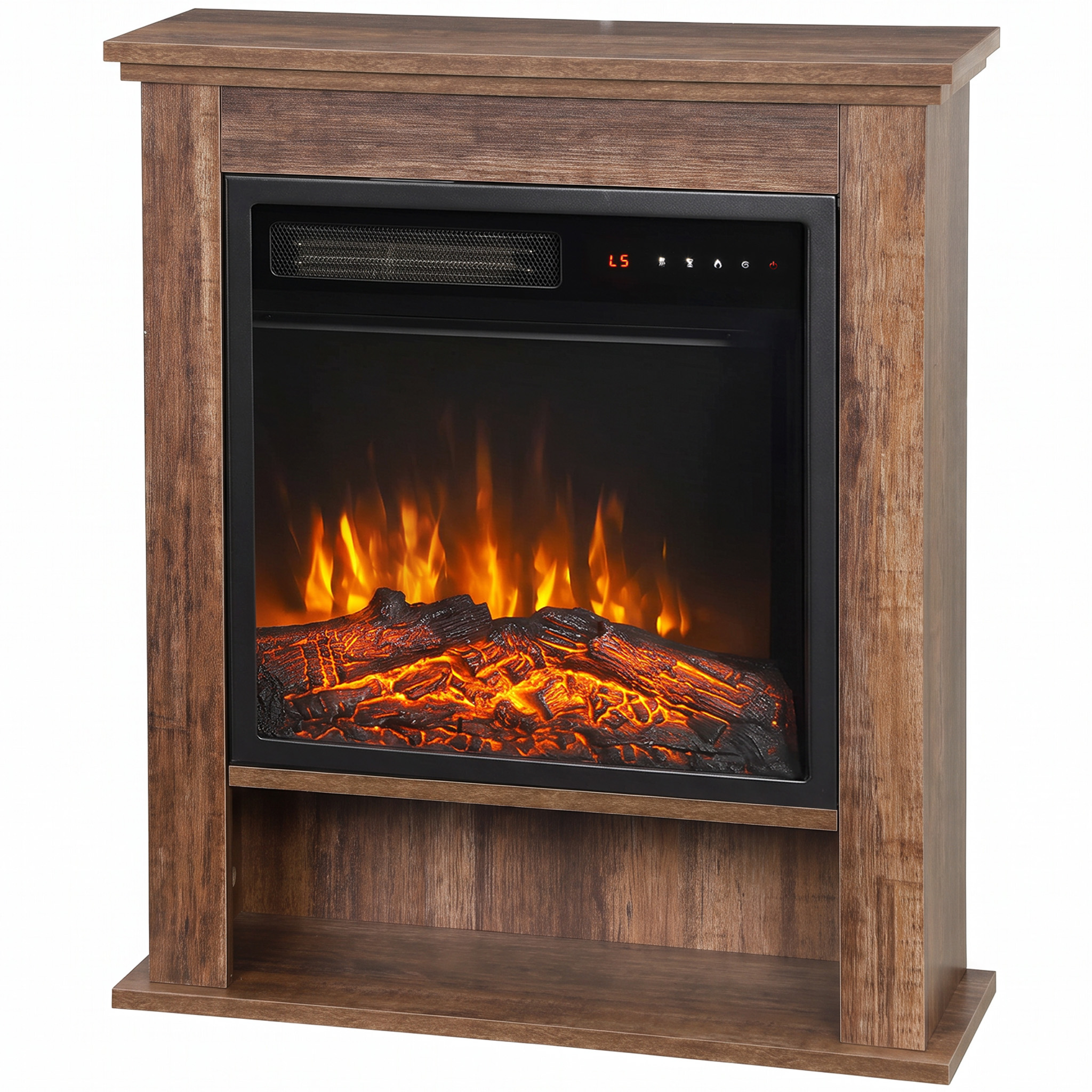 HOMCOM Electric Fireplace Suite with Shelf, 25″ 1800W Electric Fire and Surround with LED Flame, 5 Brightness, Remote, Oak