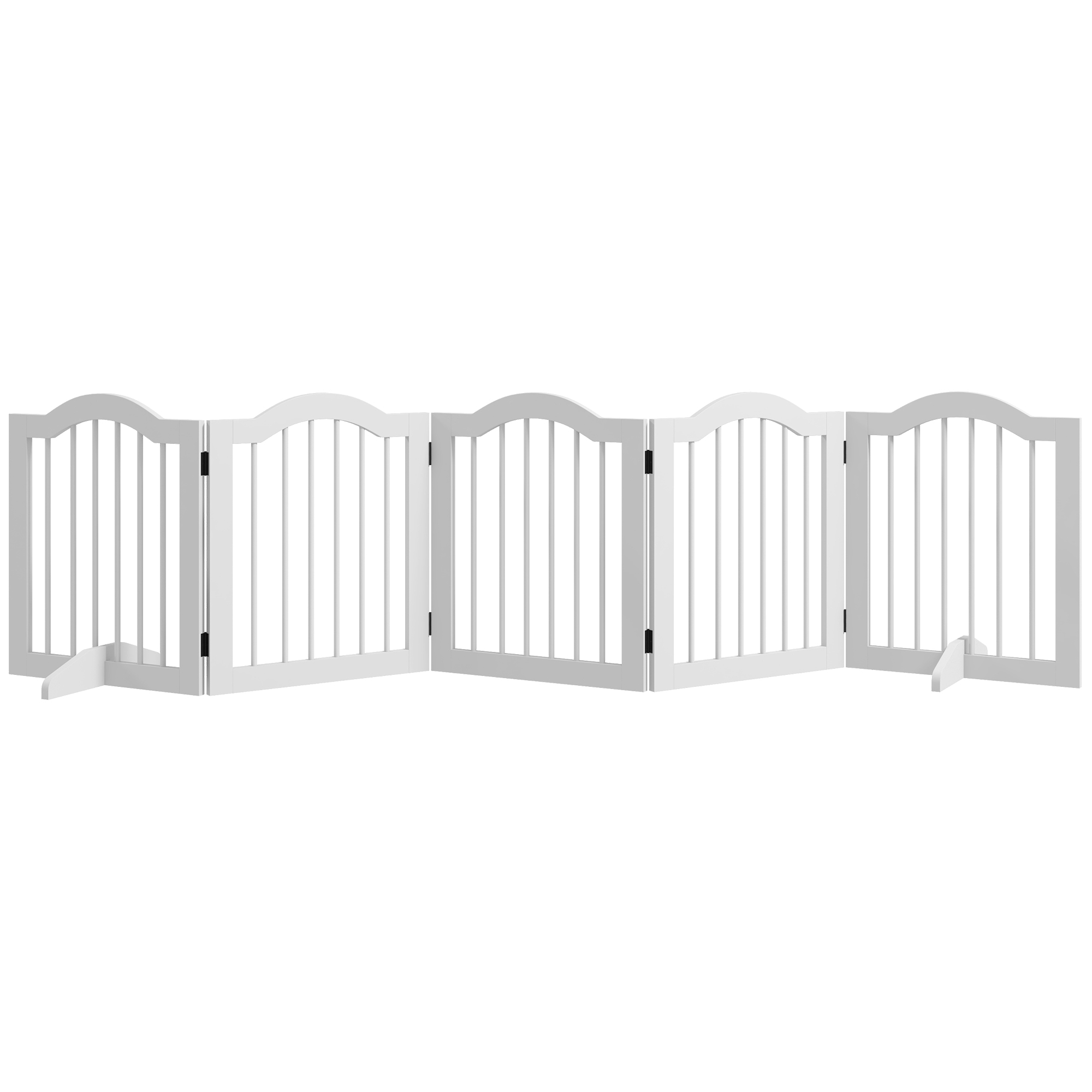 PawHut Poarta Pliabila pentru Caini cu 5 Sectiuni din Lemn, 261,5 x 29,5 x 61 cm, Alb | Aosom Romania