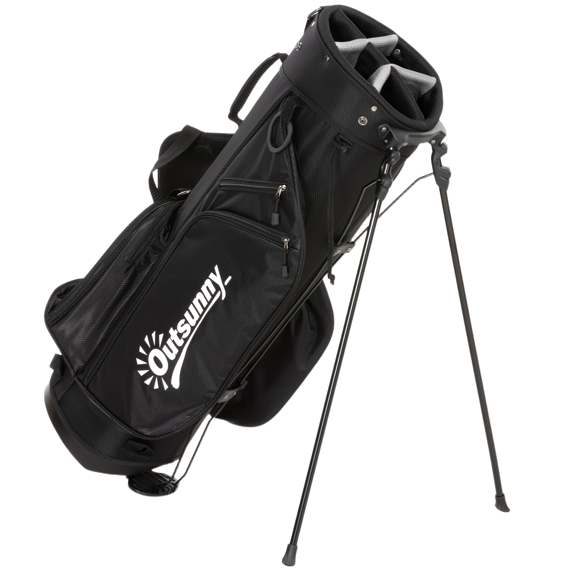 Outsunny Golf Stand Bag 6 Way Full-Length Dividers, Waterproof Golf Bag with 5 Pockets, Black
