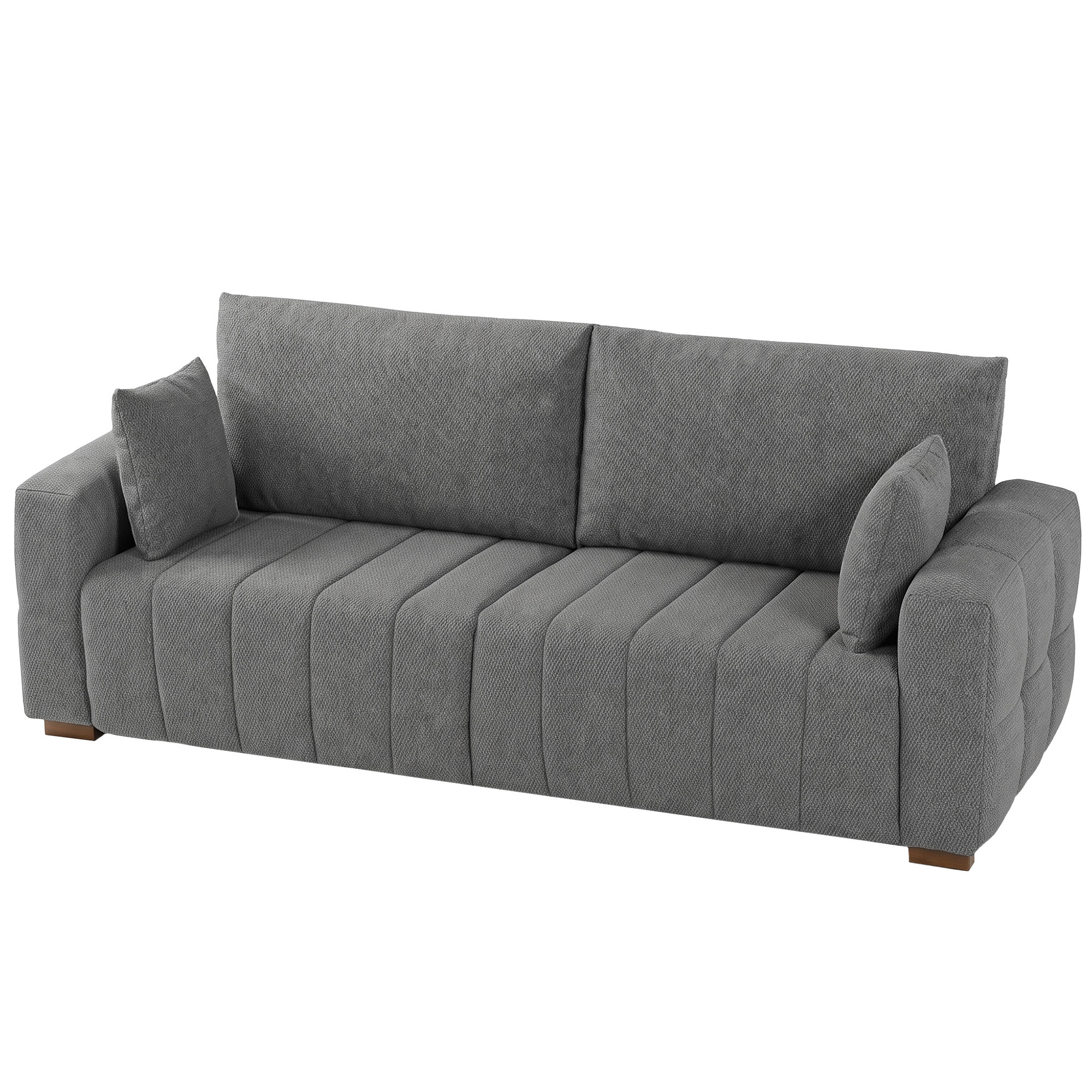 HOMCOM 3 Seater Sofa, Upholstered Velvet Couch for Bedroom with Pillows, Padded Cushion and Wood Legs, Grey