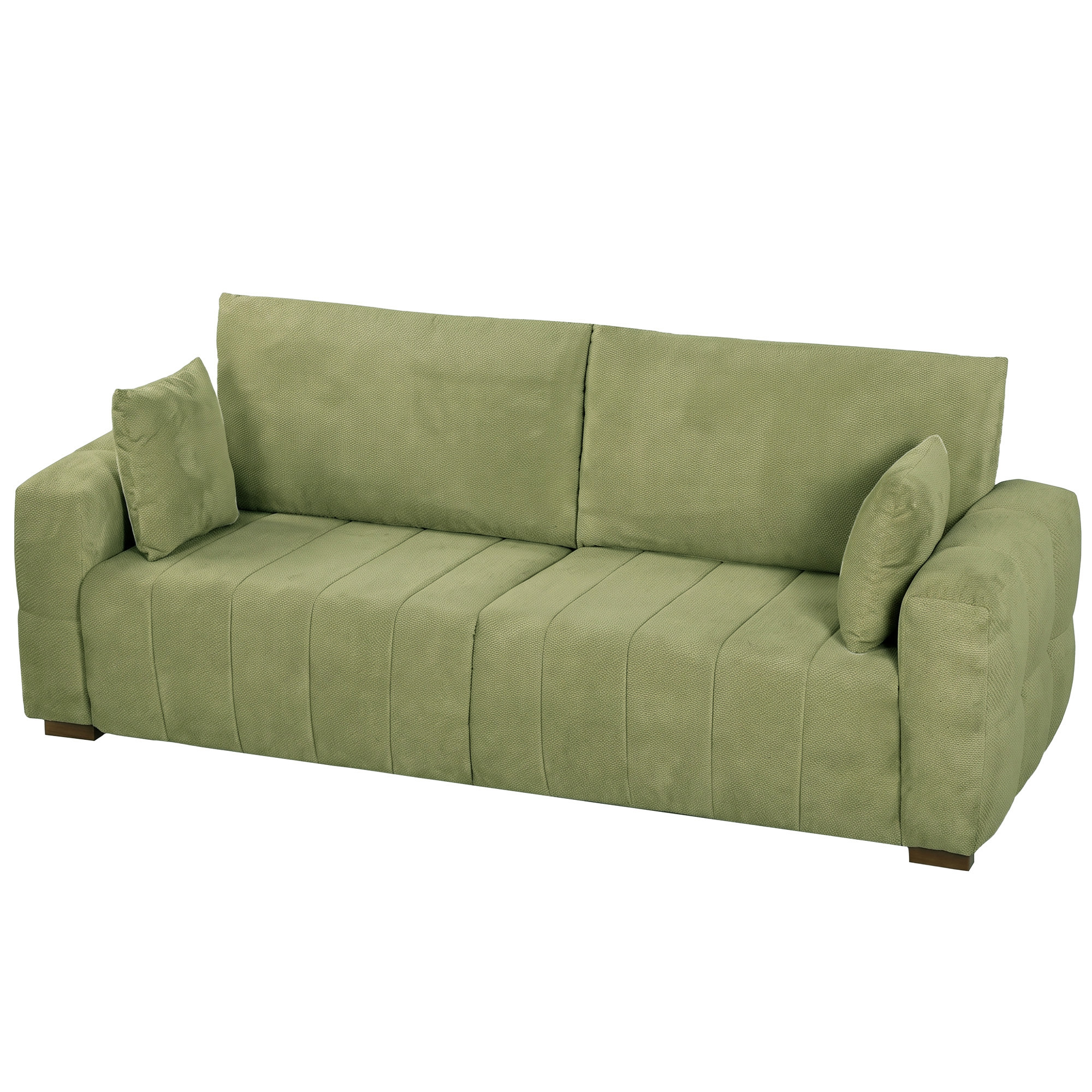 HOMCOM 3 Seater Sofa, Upholstered Velvet Couch for Bedroom with Pillows, Padded Cushion and Wood Legs, Green