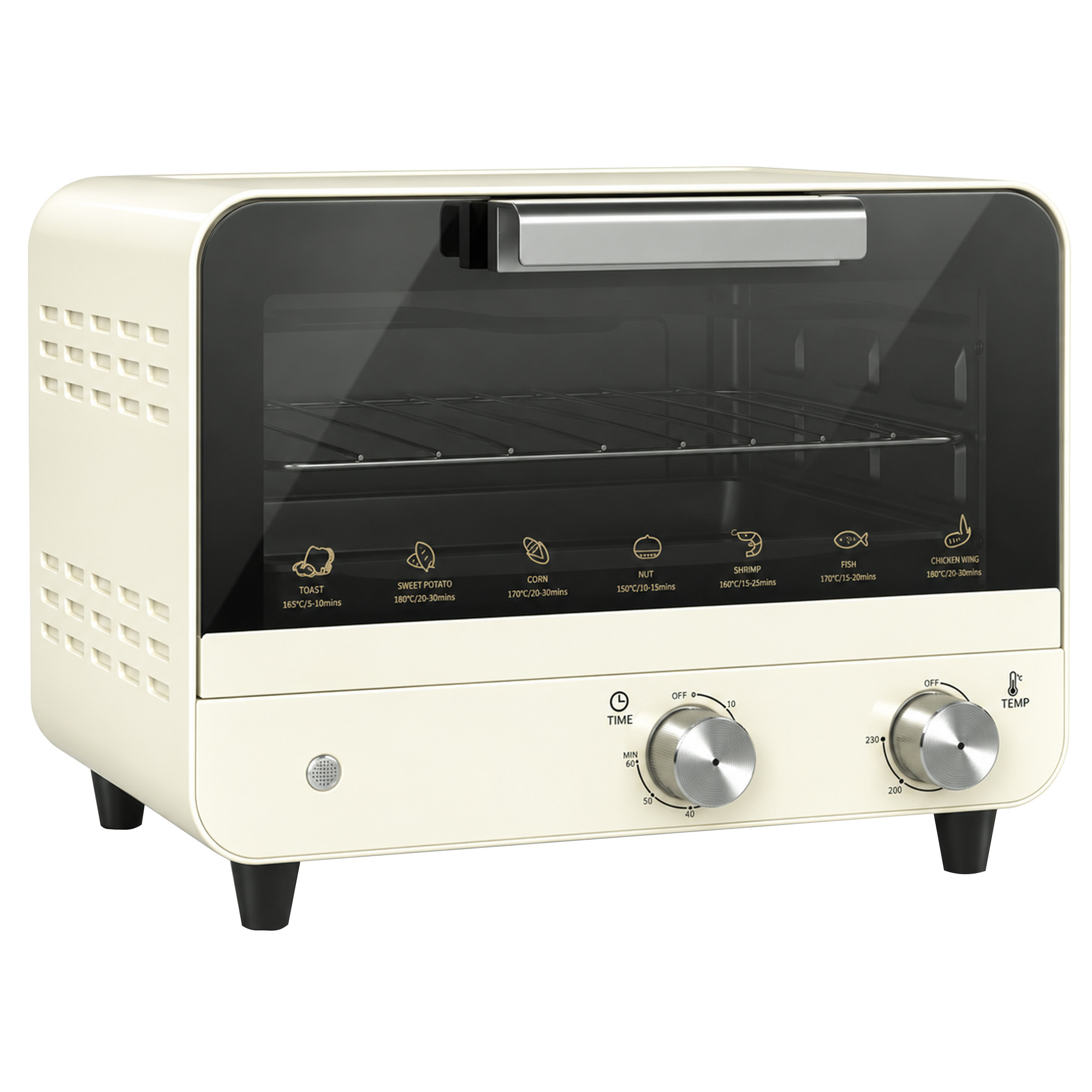 HOMCOM Mini Oven, Small Toaster Oven with Glass Door, Adjustable Temperature and Timer, Accessory Included, 750W, Cream White