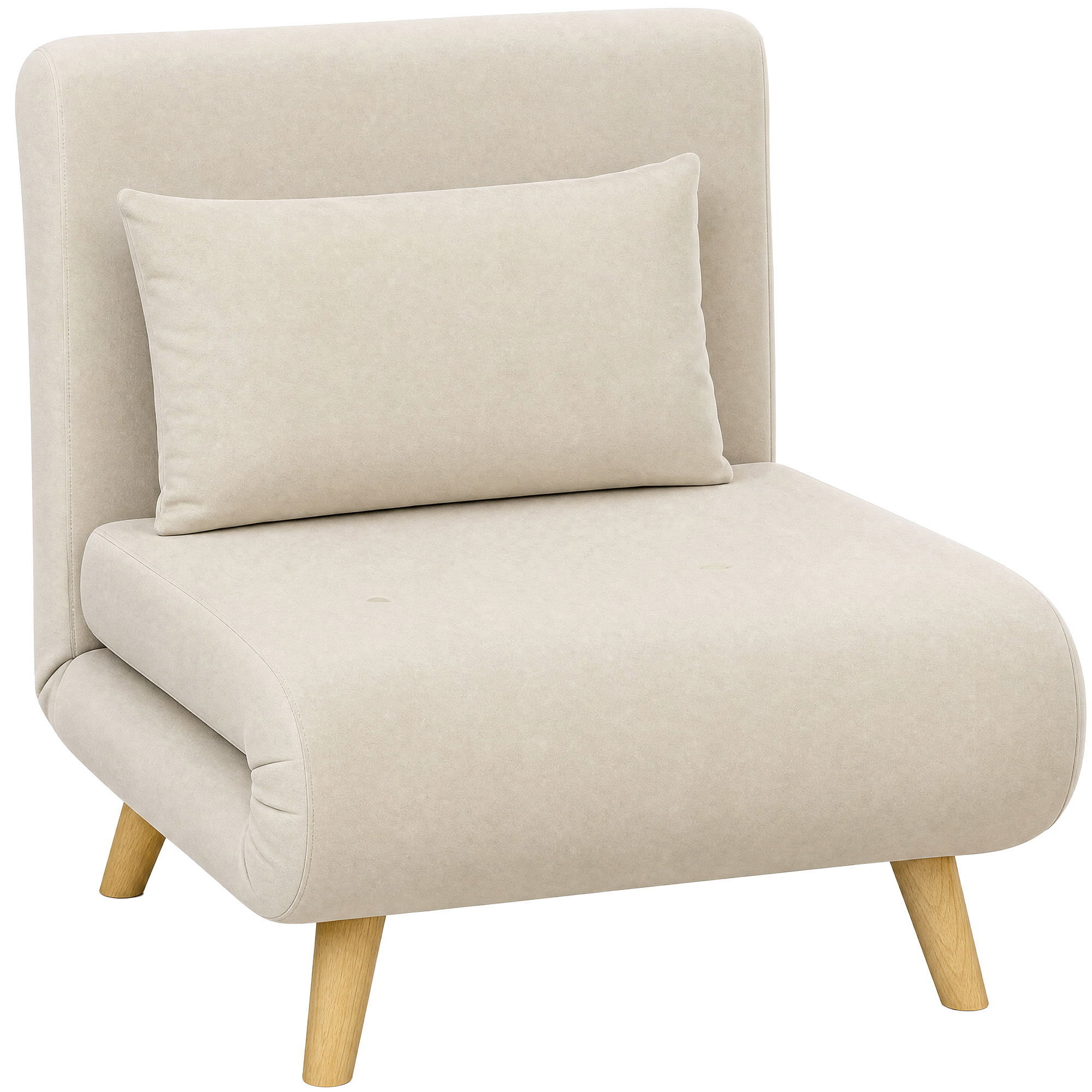 HOMCOM 3 in 1 Schlafsessel Klappbar Schlafsofa mit Bettfunktion Verstellbarer Rückenlehne Kissen Gästebett in Samtoptik Relaxsessel Klappsessel für Wohnzimmer Schlafzimmer 72 x 78 x 79 cm Beige Aosom