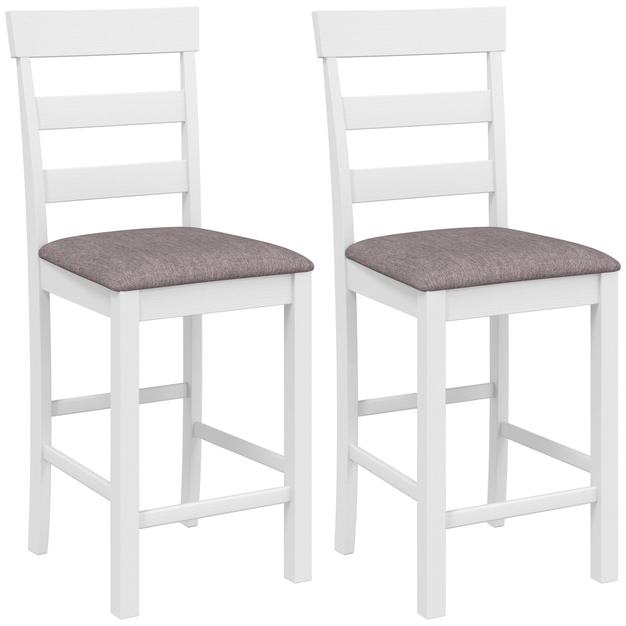 HOMCOM 2er-Set Barhocker, Barstühle aus Heveaholz mit gepolsterter Leinenoptik-Sitzfläche und Rückenlehne, für Küche, Esszimmer, Tresen, Weiß und Braun Aosom