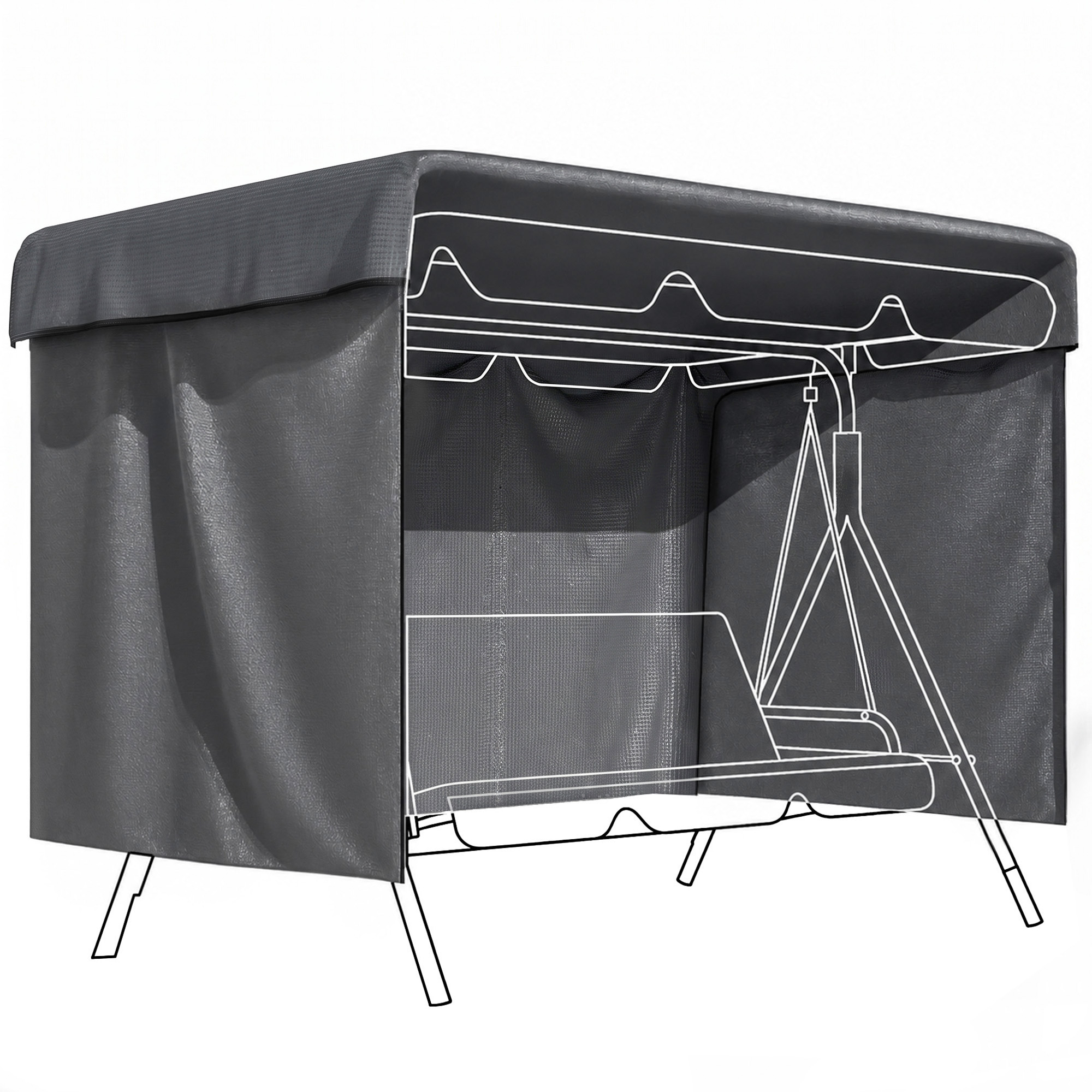 Outsunny Housse de protection pour balancelle de jardin 3 places, toile PE imperméable, anti-poussière, 215x155x150cm, gris foncé