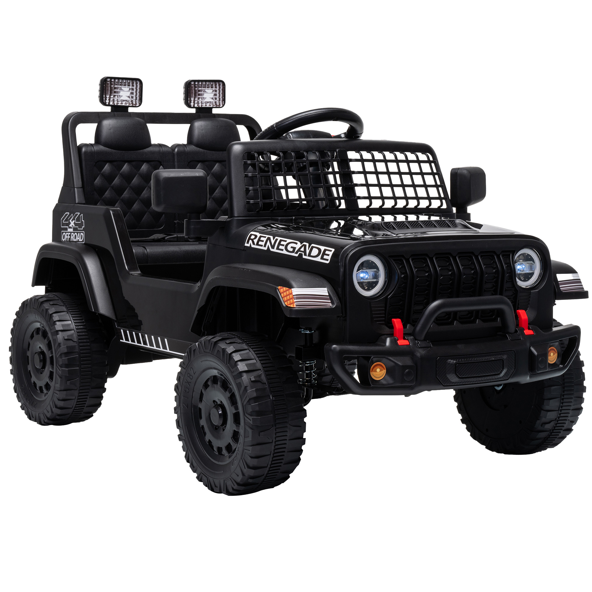 AIYAPLAY Kinder Elektroauto 12V Elektroauto für Kinder mit Fernbedienung Lithium-Akku 2 Motoren Sanftanlauf 4-Rad-Federung Offroad Elektro Kinderauto mit LED-Licht Hupe Musik USB, für 2-4 Schwarz   Aosom
