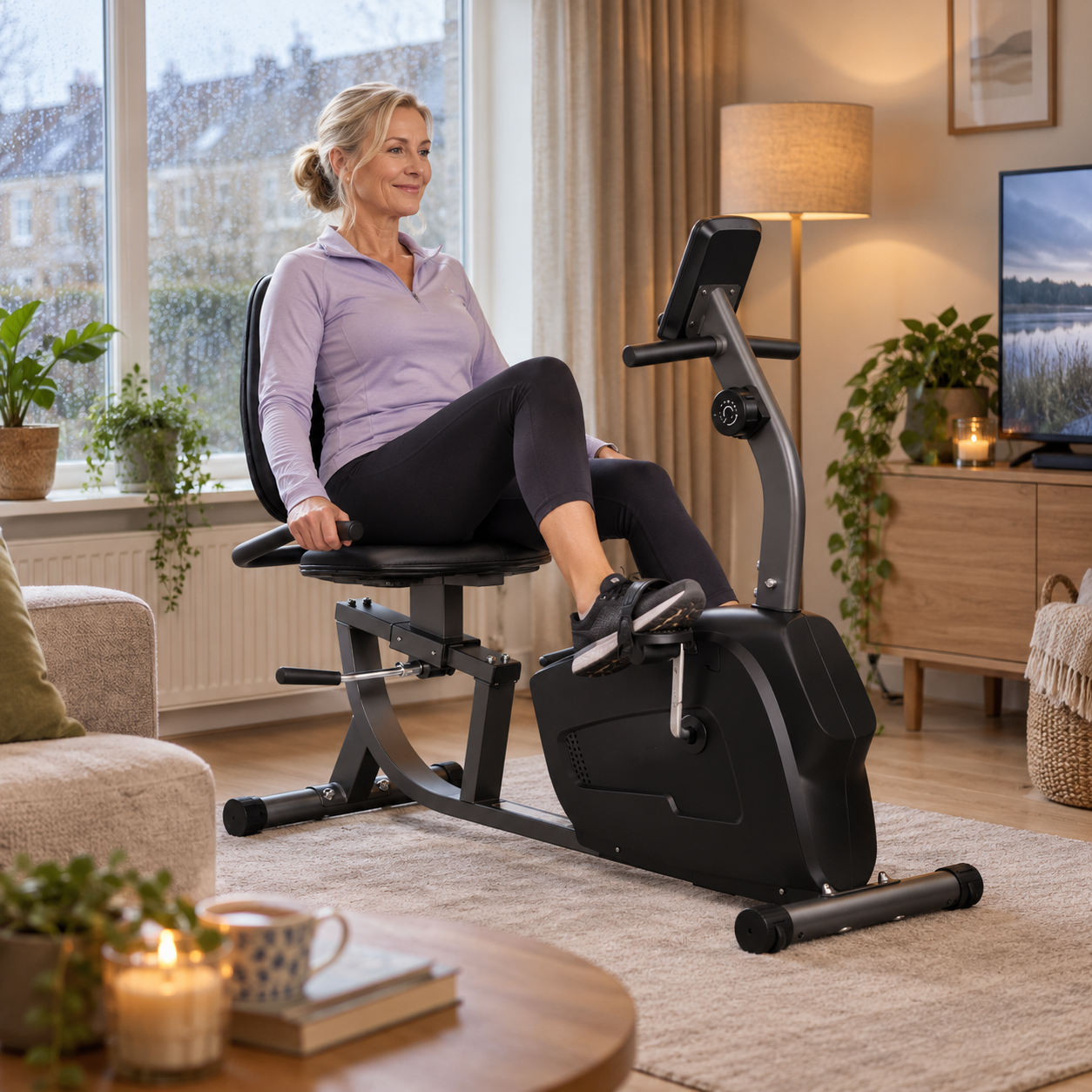 SPORTNOW Hometrainer, magnetische ligfiets, 8 weerstandsniveaus, verstelbaar, LCD-monitor, metaal, kunststof, zwart