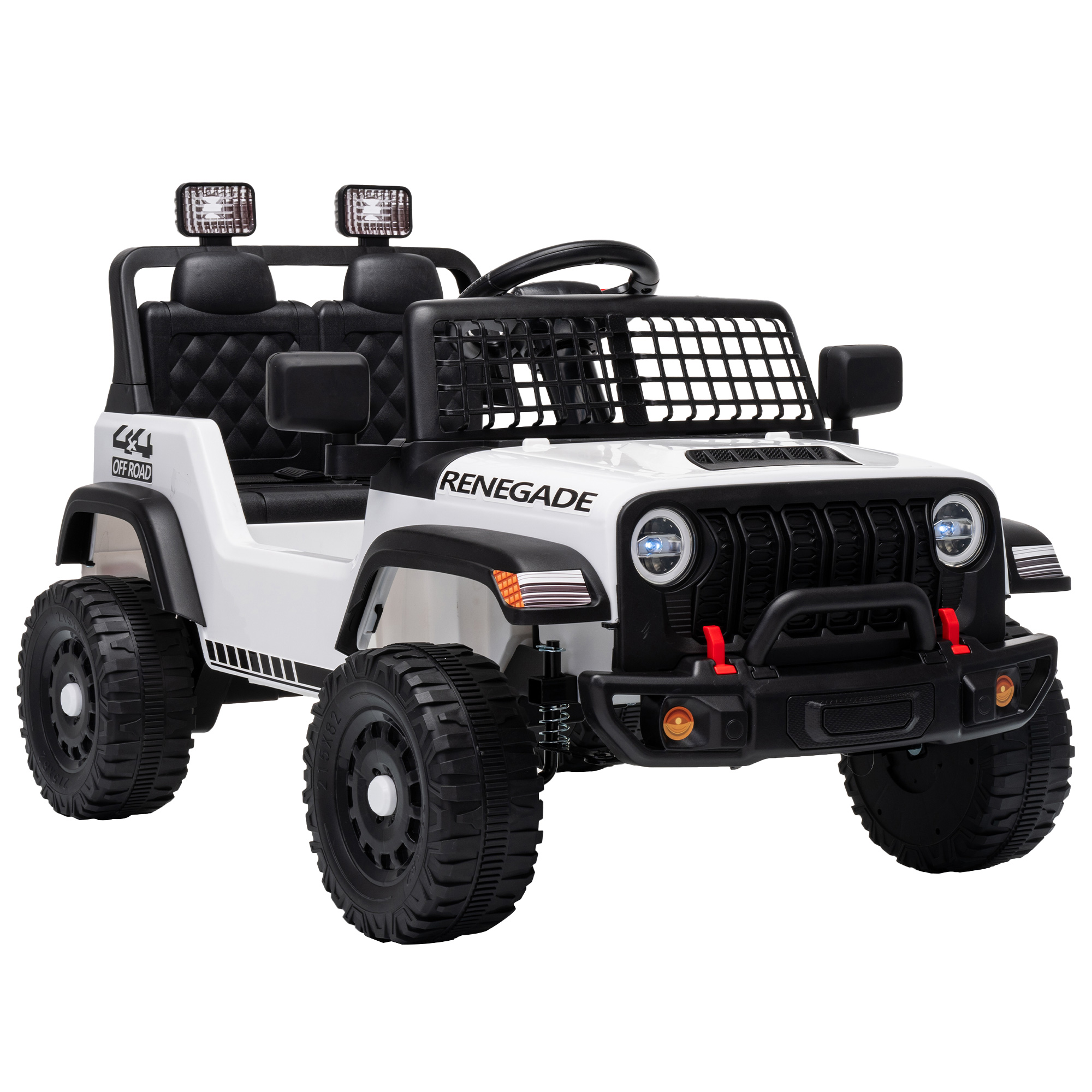 AIYAPLAY Kinder Elektroauto 12V Elektroauto für Kinder mit Fernbedienung Lithium-Akku 2 Motoren Sanftanlauf 4-Rad-Federung Offroad Elektro Kinderauto mit LED-Licht Hupe Musik USB, für 2-4 Weiß   Aosom