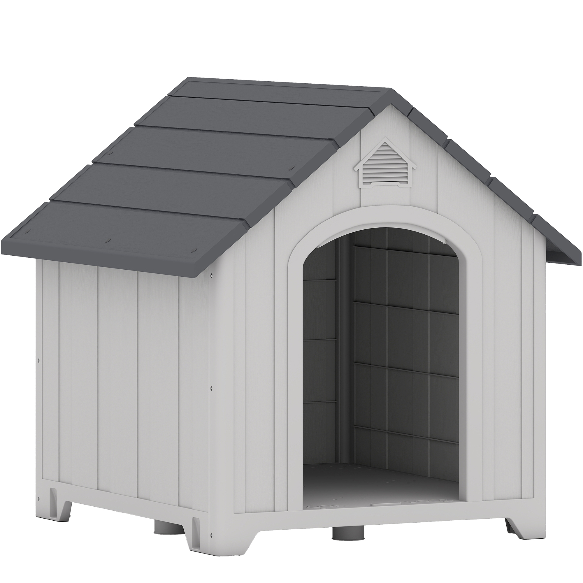PawHut Außen-Hundehütte aus Polypropylen, wasserdicht, belüftet, mit erhöhtem Boden, Lüftungsöffnungen, für Garten, Terrasse, Innenbereich, 66x55x65cm, hellgrau Aosom