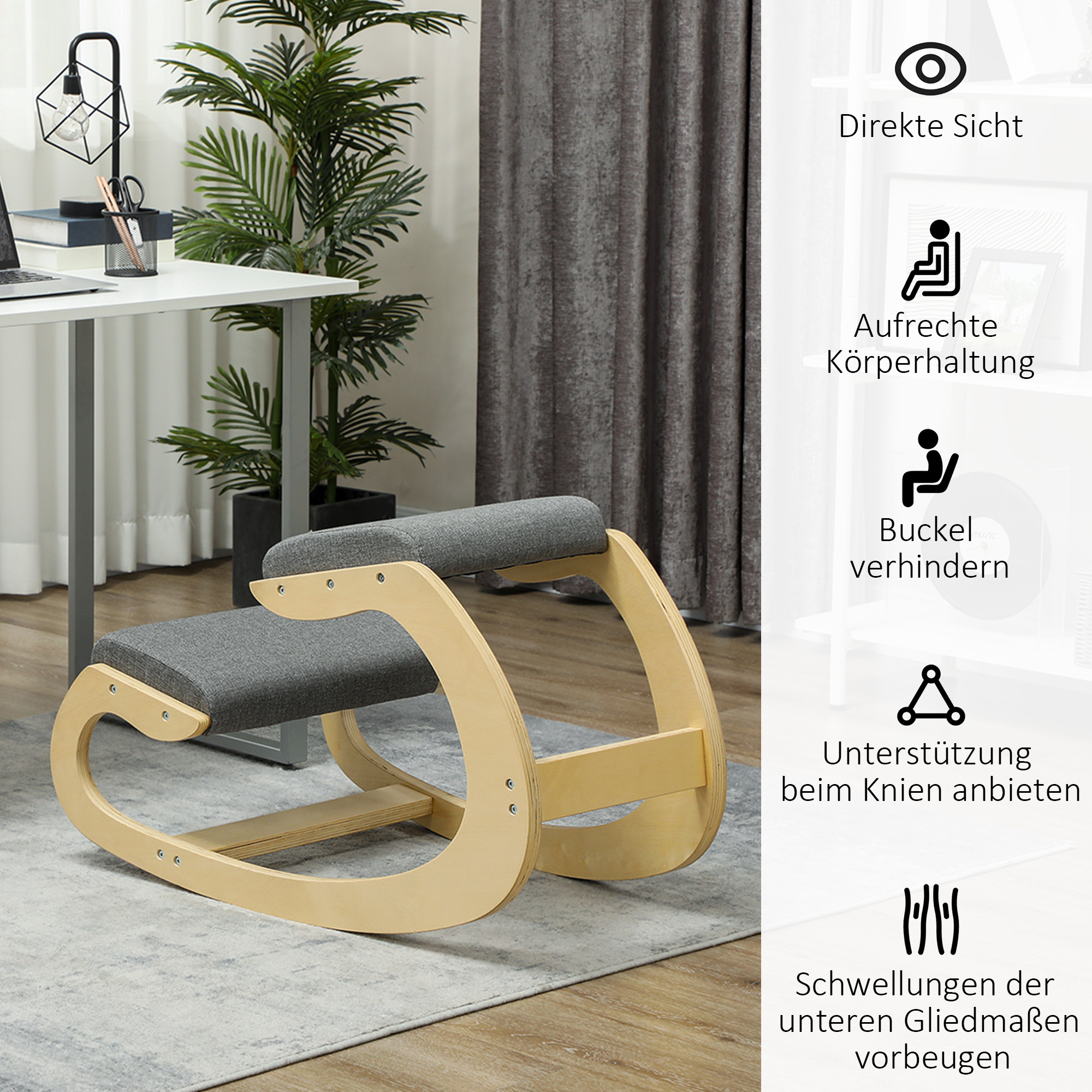 Ergonoomiline kiiktool kodukontorisse, rühi parandamiseks, hall