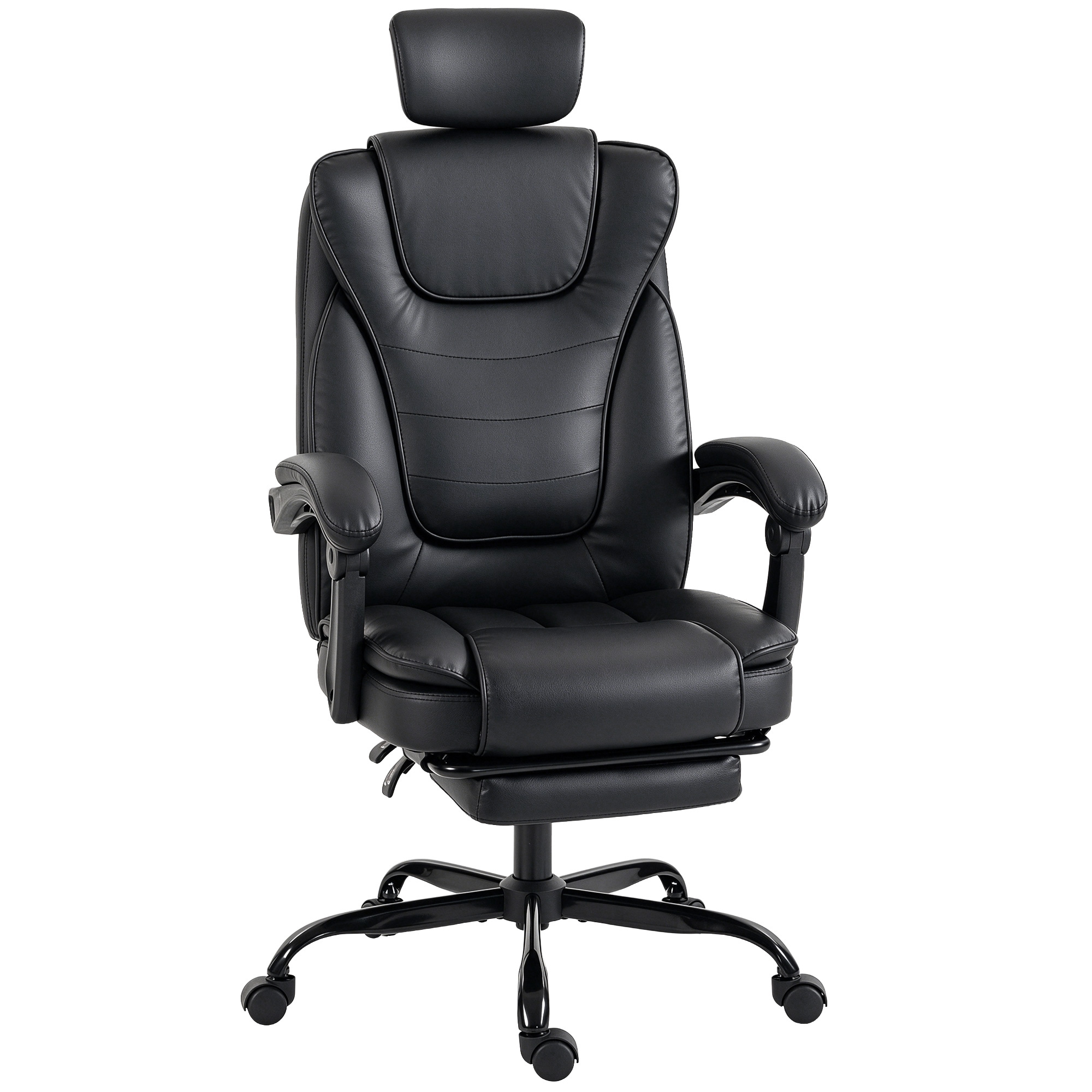 HOMCOM Scaun Gaming Ergonomic, Fotoliu Gaming Înclinabil din Piele Sintetică, Înălțime Reglabilă, Suport Cap 2D, Negru | Aosom Romania
