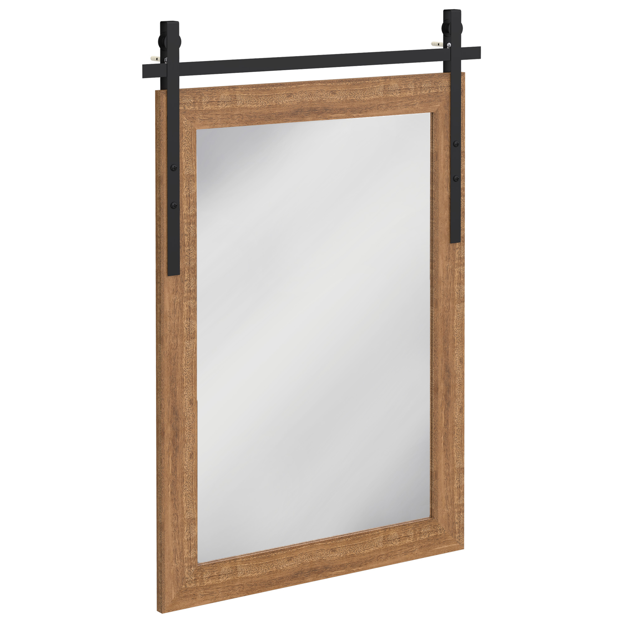 HOMCOM Oglindă de perete dreptunghiulară decorativă pentru living Oglindă agățată 86,5 x 61 cm Maro deschis | Aosom Romania
