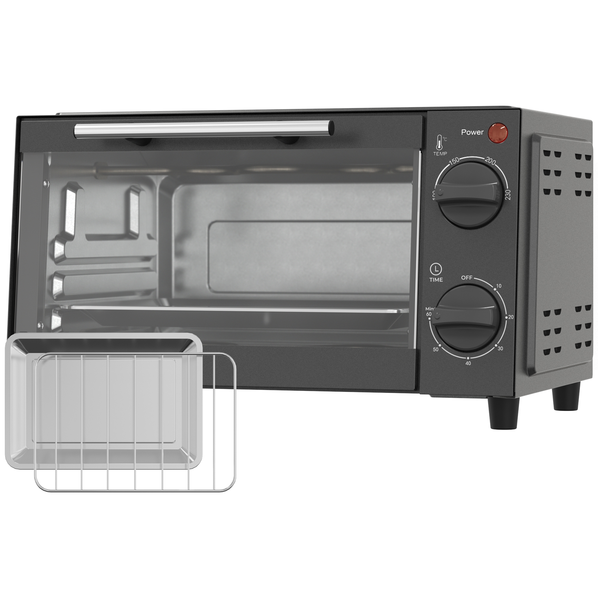 HOMCOM Mini Cuptor Electric 9L Cuptor Electric de Masă 750W cu Temperatură Reglabilă Temporizator 35x24,6x20 cm Gri | Aosom Romania