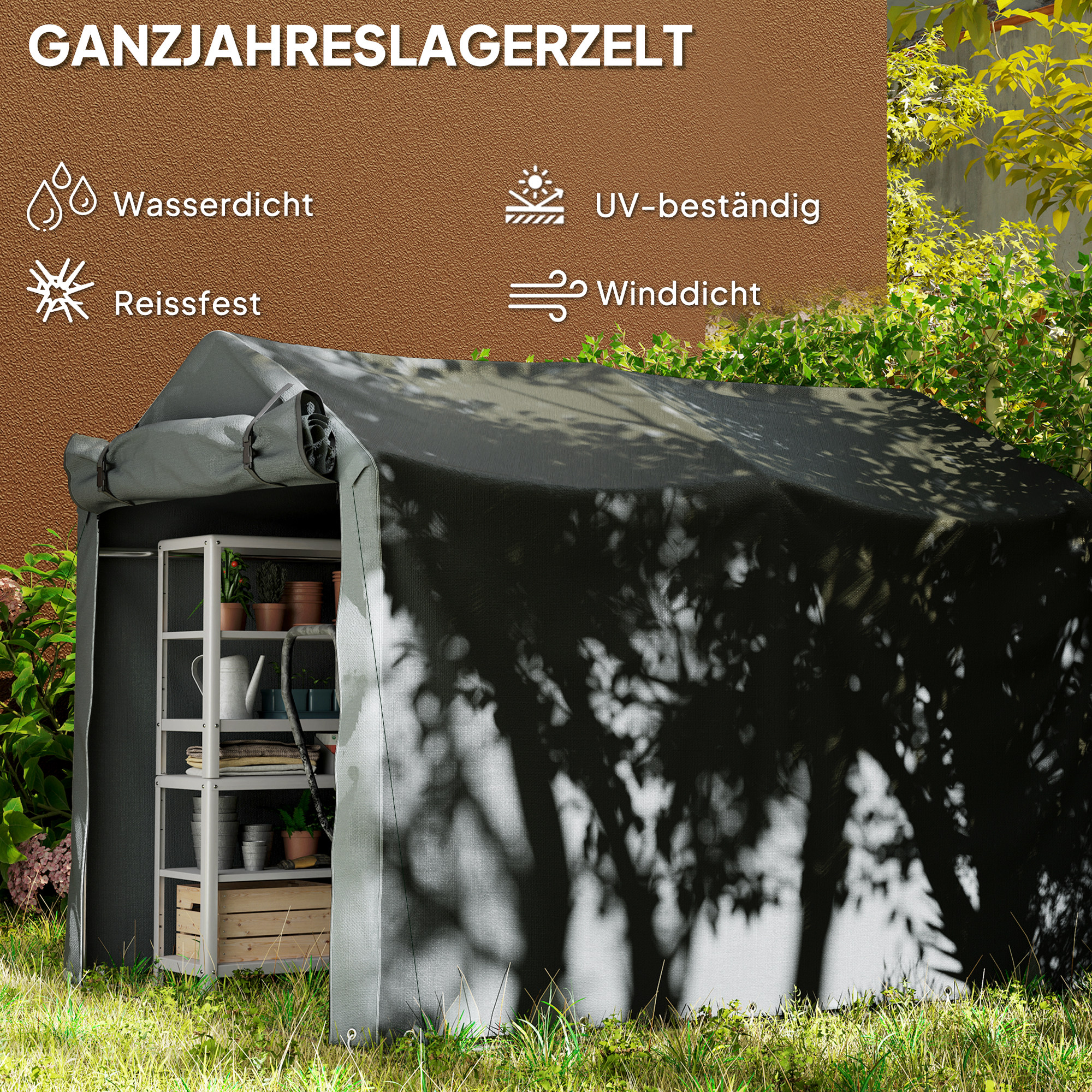 Garaažitelk, veekindel garaažitelk uksega, UV-kindel, 220 x 157 x 165 cm, tumehall