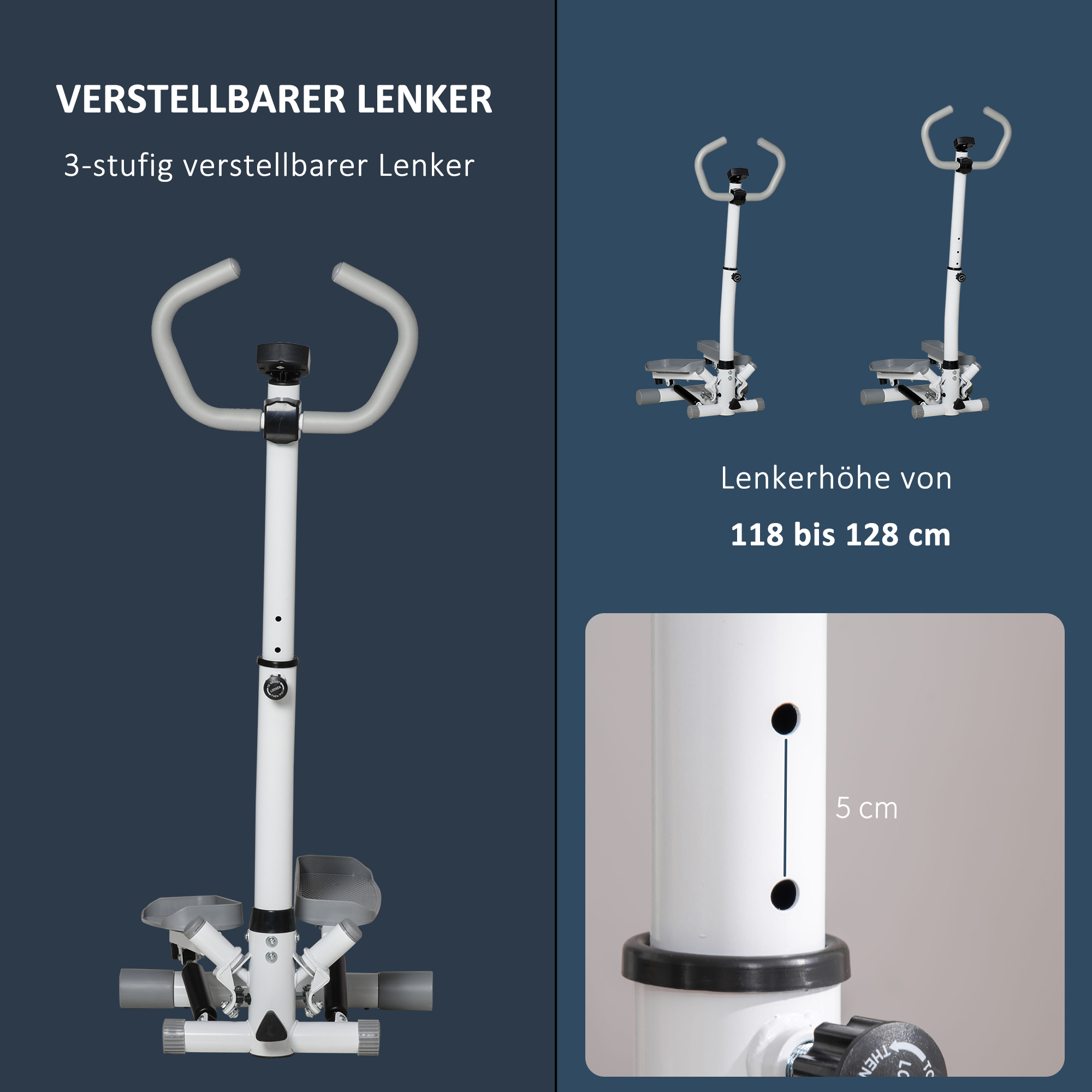 Stepper-treeningratas koduseks kasutamiseks LCD-ekraaniga, reguleeritava kiirusega, metallist ABS-plastist, 55 x 53 x 118-128 cm
