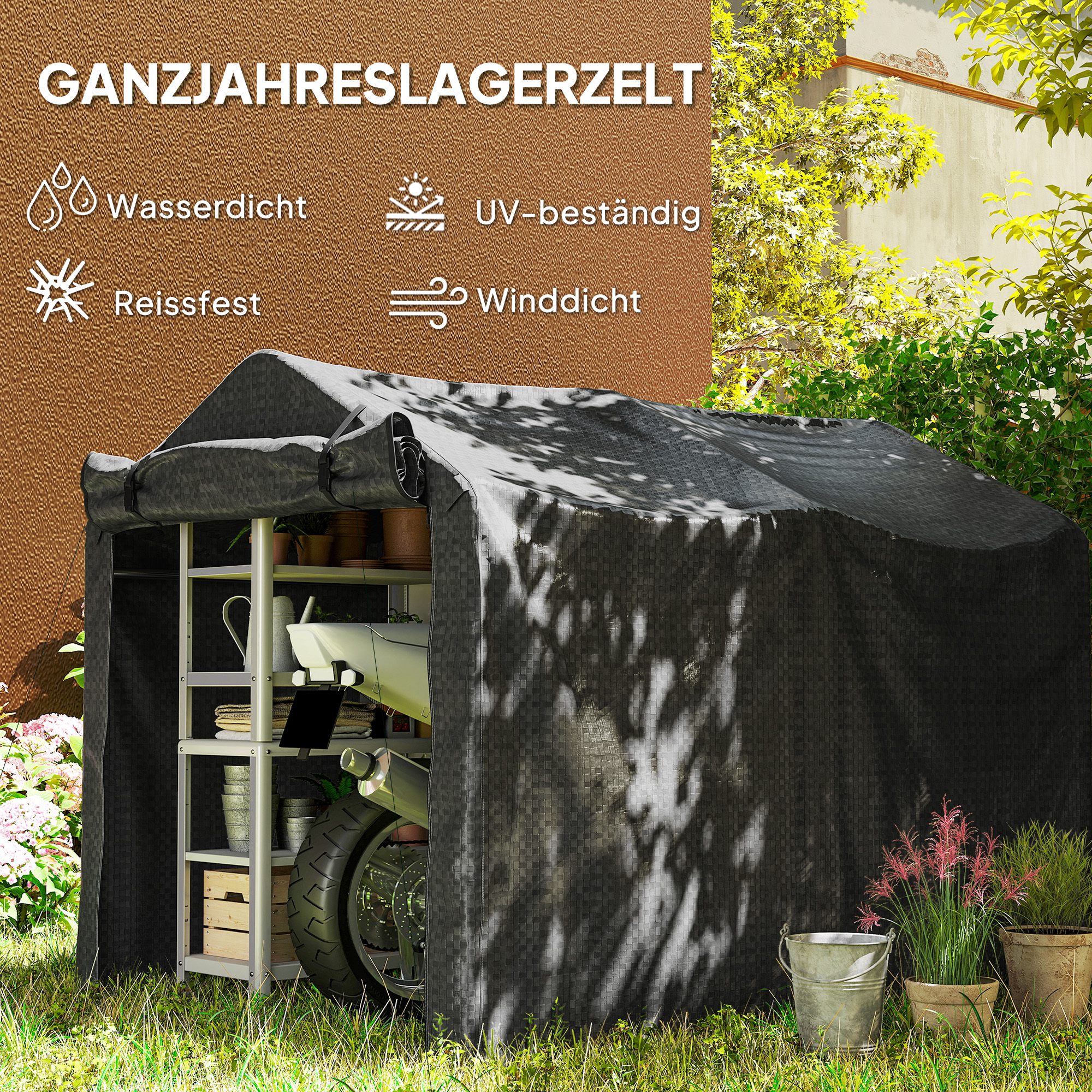 Garaažitelk, veekindel garaažitelk uksega, UV-kindel, 220 x 157 x 165 cm, must