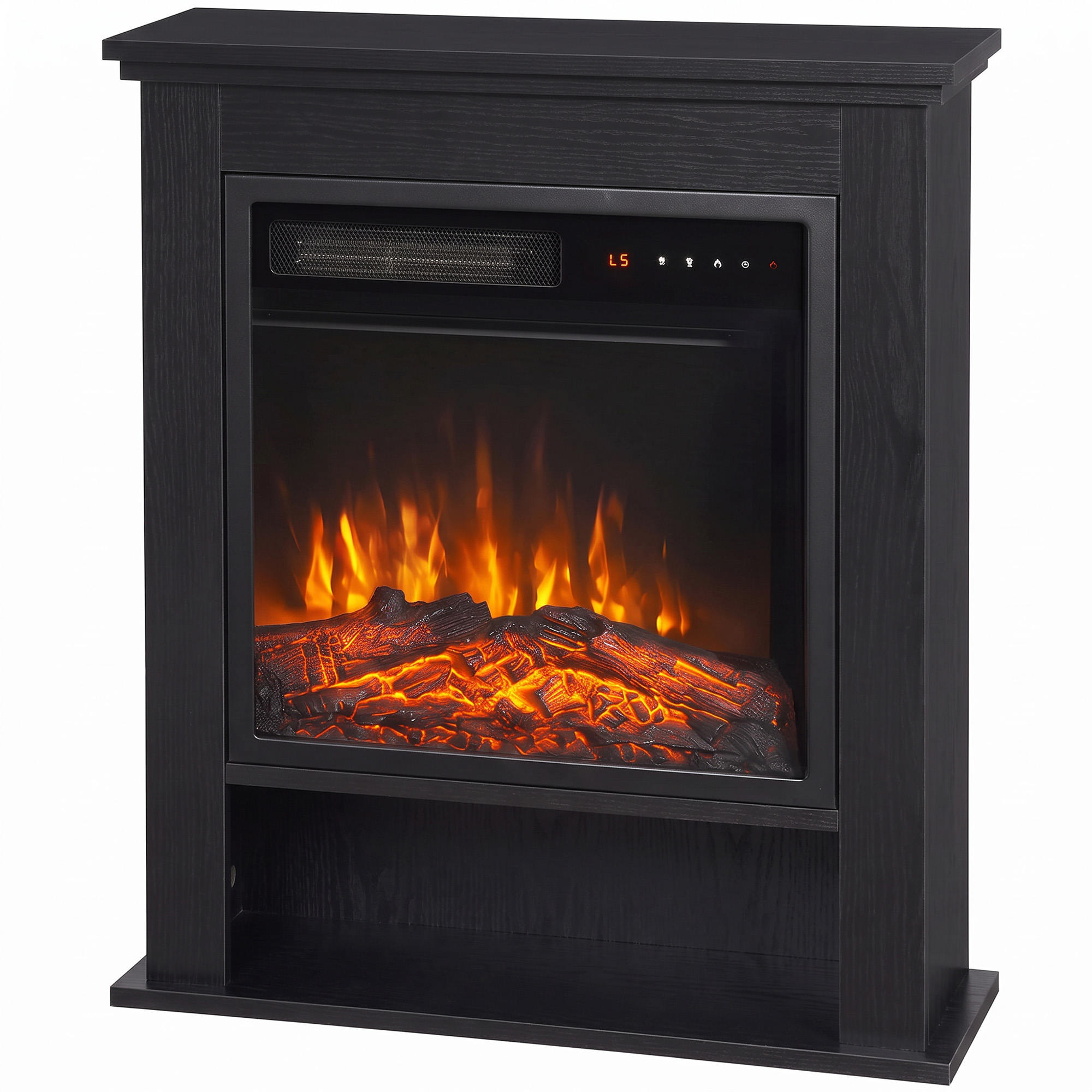 HOMCOM Electric Fireplace Suite with Shelf, 25″ 1800W Electric Fire and Surround with LED Flame, 5 Brightness, Remote, Black