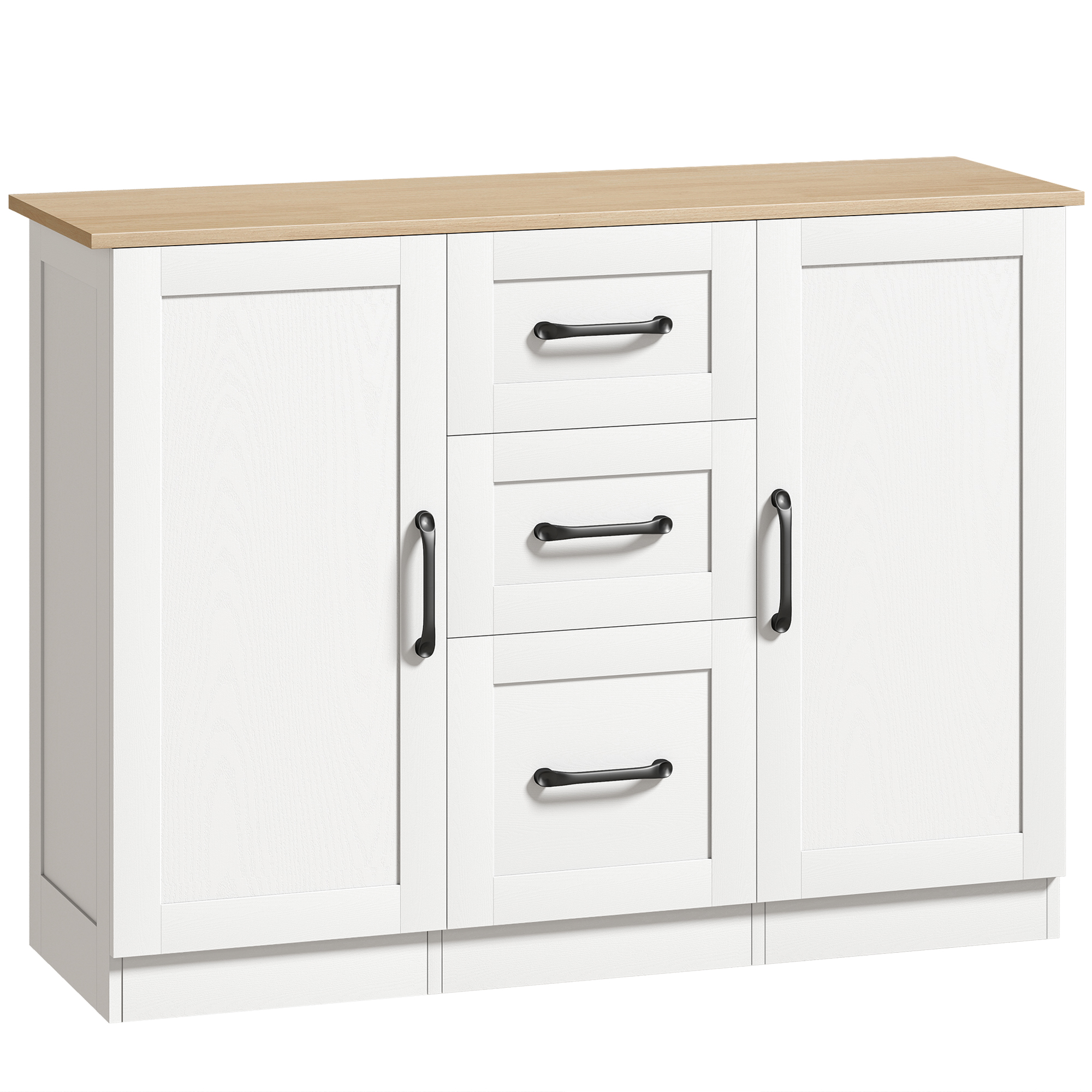 HOMCOM Bufet de bucătărie cu 3 sertare și 2 uși, închidere amortizată, pentru dining, hol și living, 110x35x80,4 cm, alb | Aosom Romania