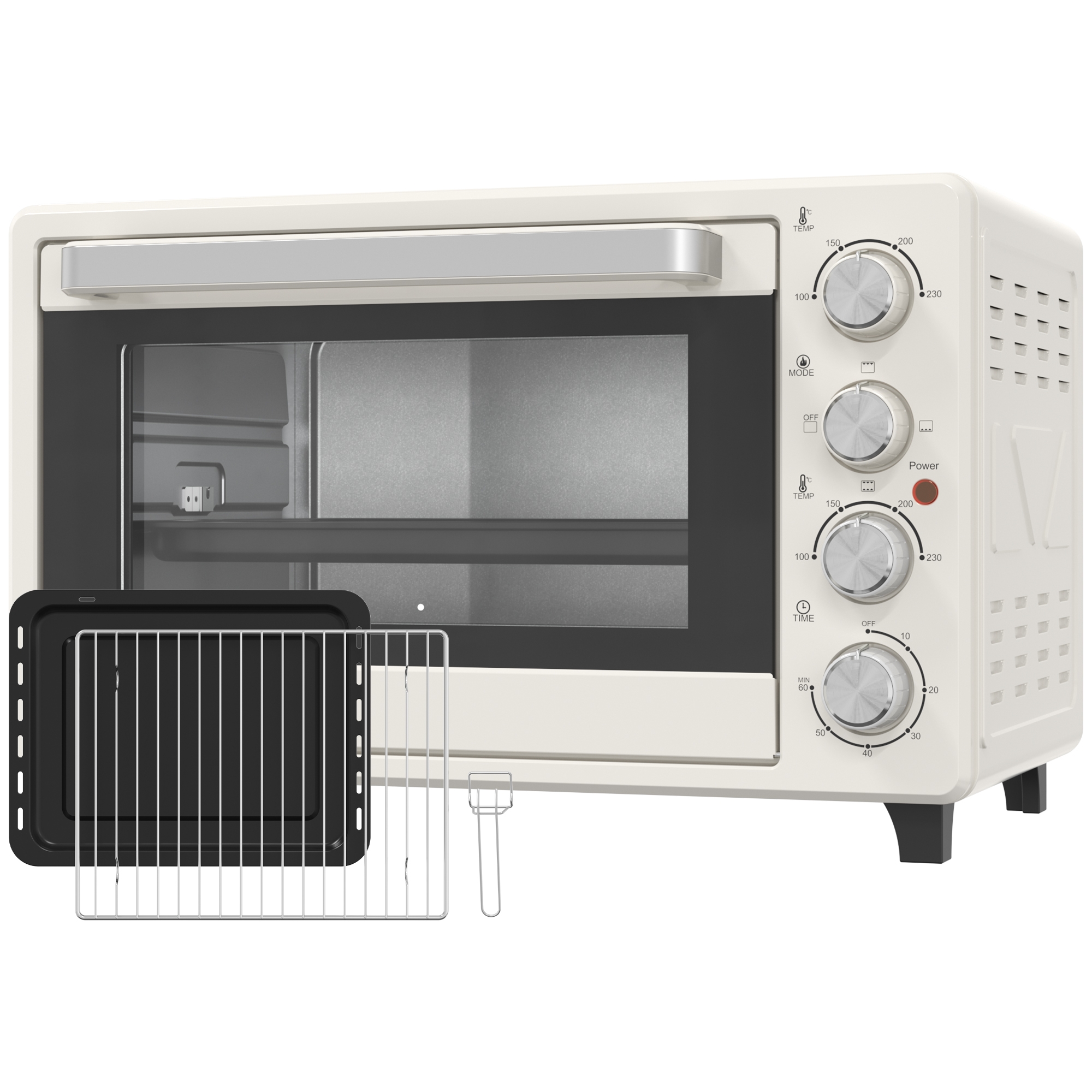 HOMCOM Cuptor electric de blat 32L 1600W cu 3 moduri de încălzire Temporizator Temperatura reglabilă 52,2x38,1x33,5 cm Crem | Aosom Romania