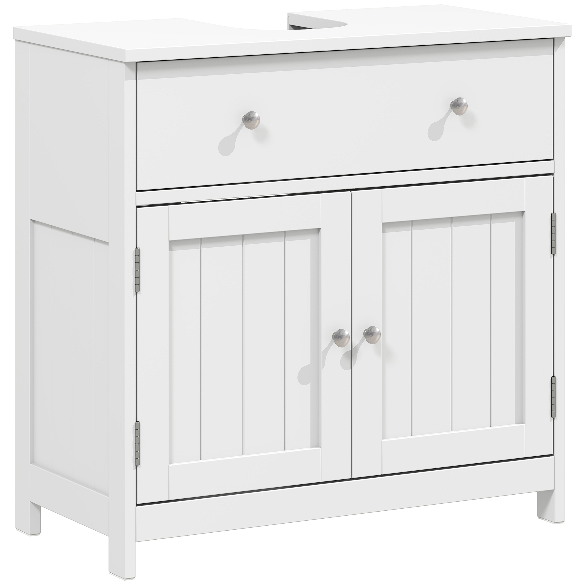 HOMCOM Unterschrank für Waschbecken mit 2 Türen, Unterschrank mit Schublade und Schrank, Moderner platzsparender Badschrank, für Waschbecken mit oder ohne Säule, 60x30x60 cm, Weiß Aosom