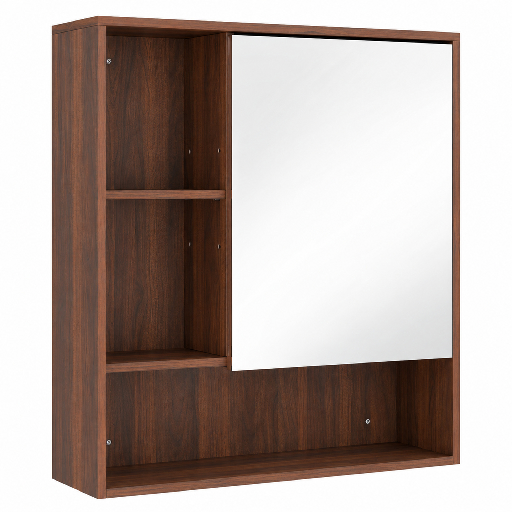 Homcom Walnut Brown Bathroom Mirror Cabinet, Wall-Mounted Bathroom Cabinet With Mirror Door, Adjustable Shelves,
