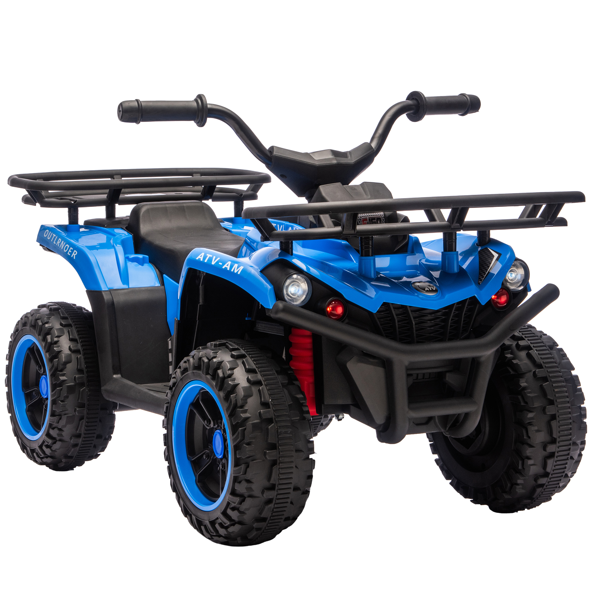 AIYAPLAY Elektrisches Kinderquad 12V ATV 2 Motoren Lithiumbatterie Sanfter Start Batterieanzeige 1-3 km/h 2 Körbe Musik MP3 LED-Scheinwerfer 3-8 Jahre Vorwärts und Rückwärts Blau   Aosom