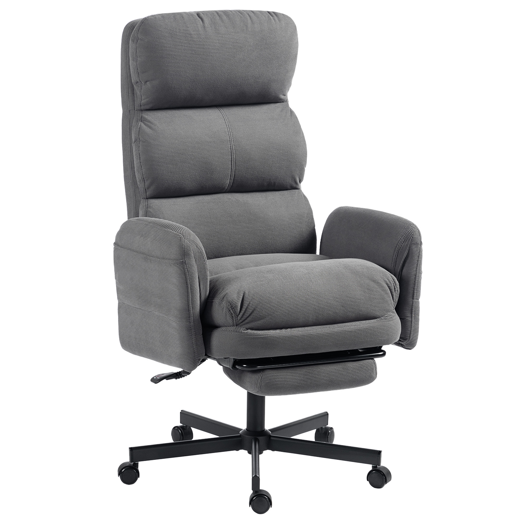Chaise Bureau Ergonomique, Accoudoirs Rabattables, Appui-tête Réglable, Fauteuil Bureau Inclinable Velours Côtelé, Gris