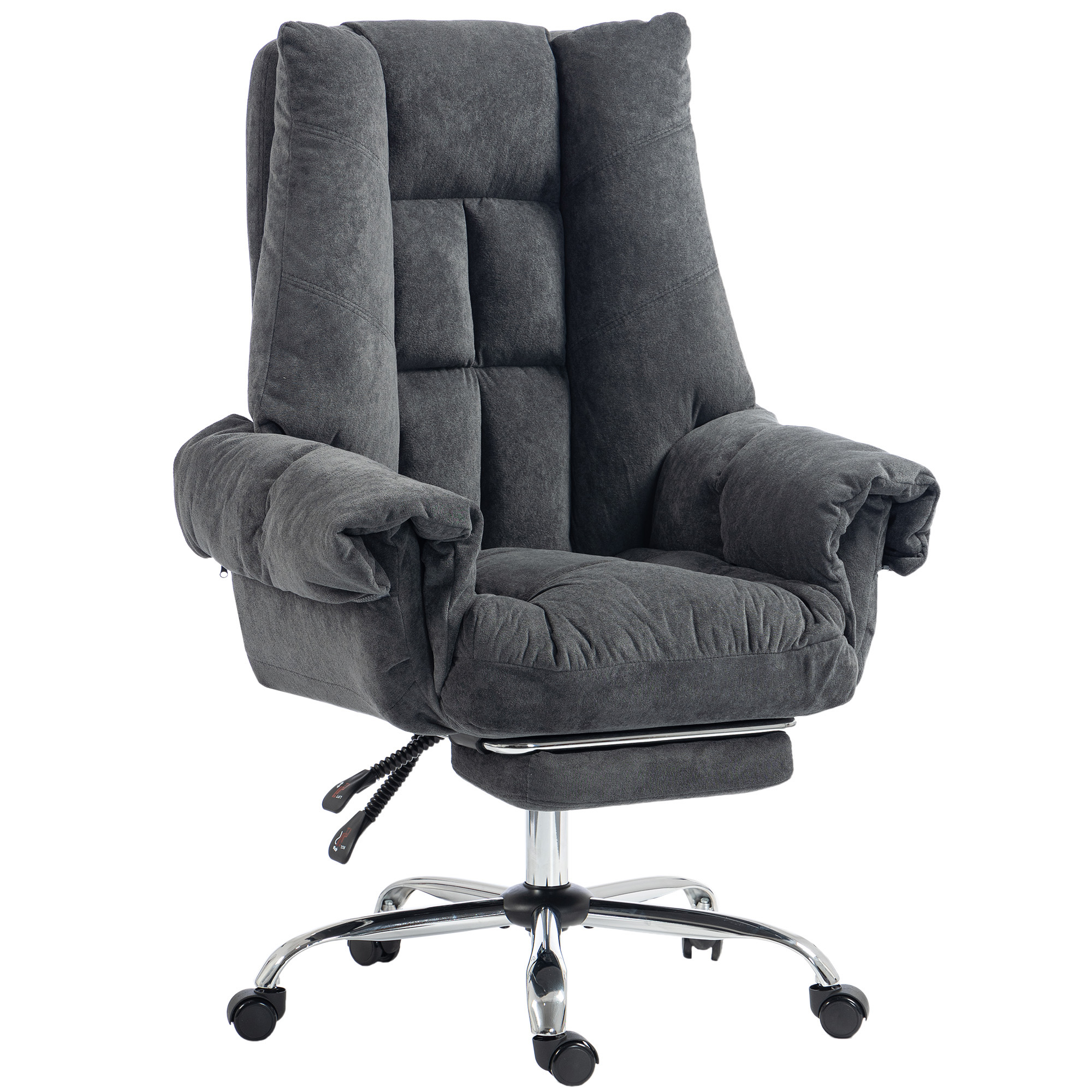 HOMCOM Bürostuhl Ergonomisch mit Hochklappbare Armlehnen Schreibtischstuhl mit Fußstütze, Höhenverstellbarer Drehstuhl mit Schneeflanell-Optik, Breite Sitzfläche für Schneidersitz, Dunkelgrau Aosom